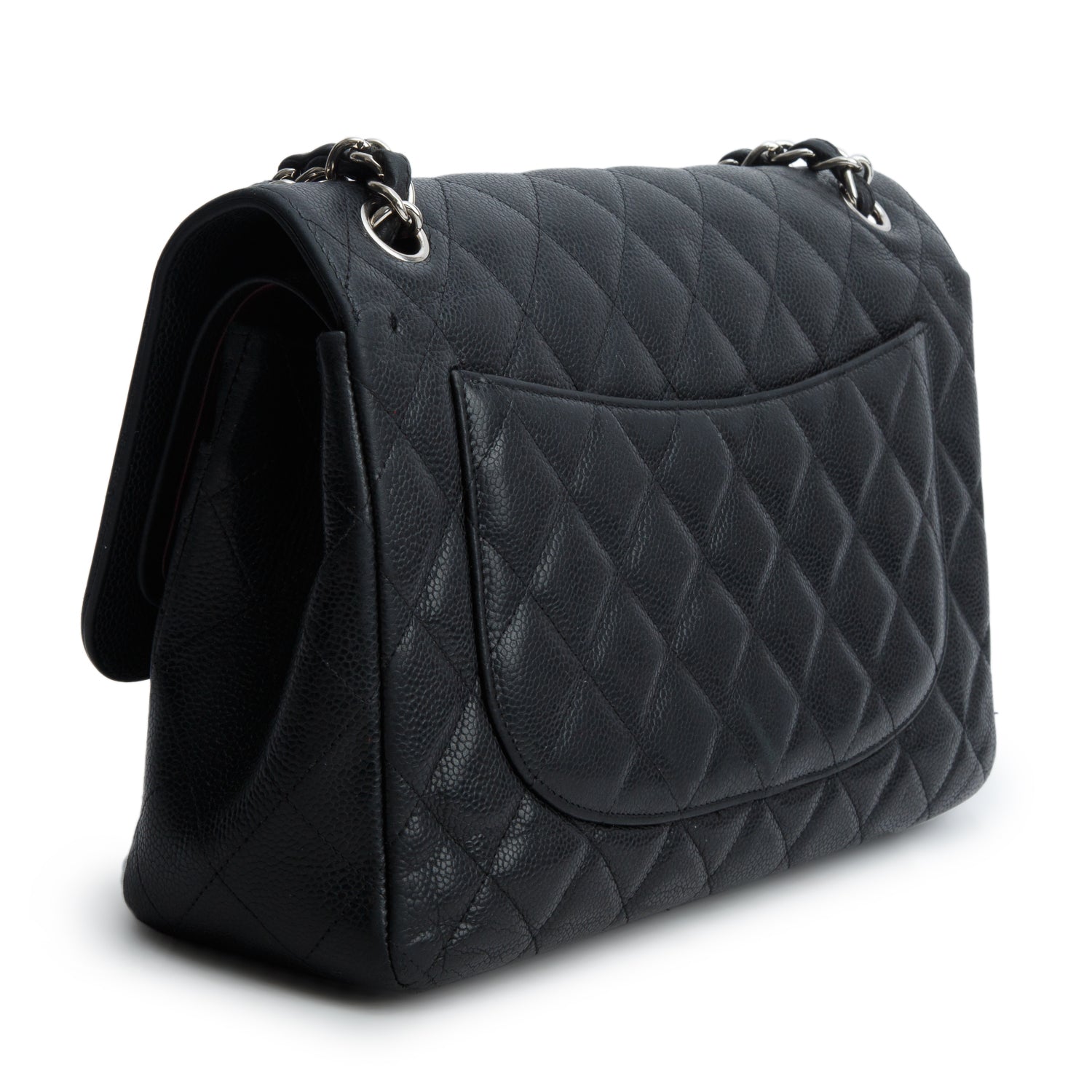 Chanel Black Caviar Quilted Leather Classic Jumbo Double Flap Bag w/ Box