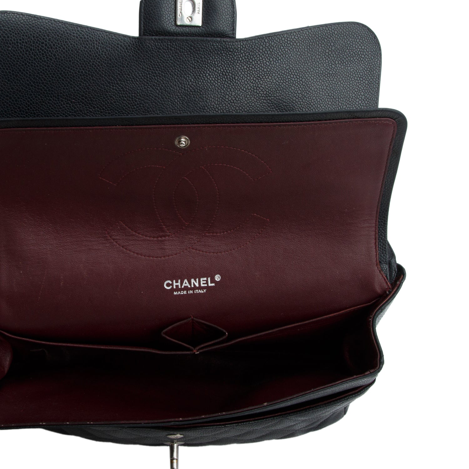 Chanel Black Caviar Quilted Leather Classic Jumbo Double Flap Bag w/ Box
