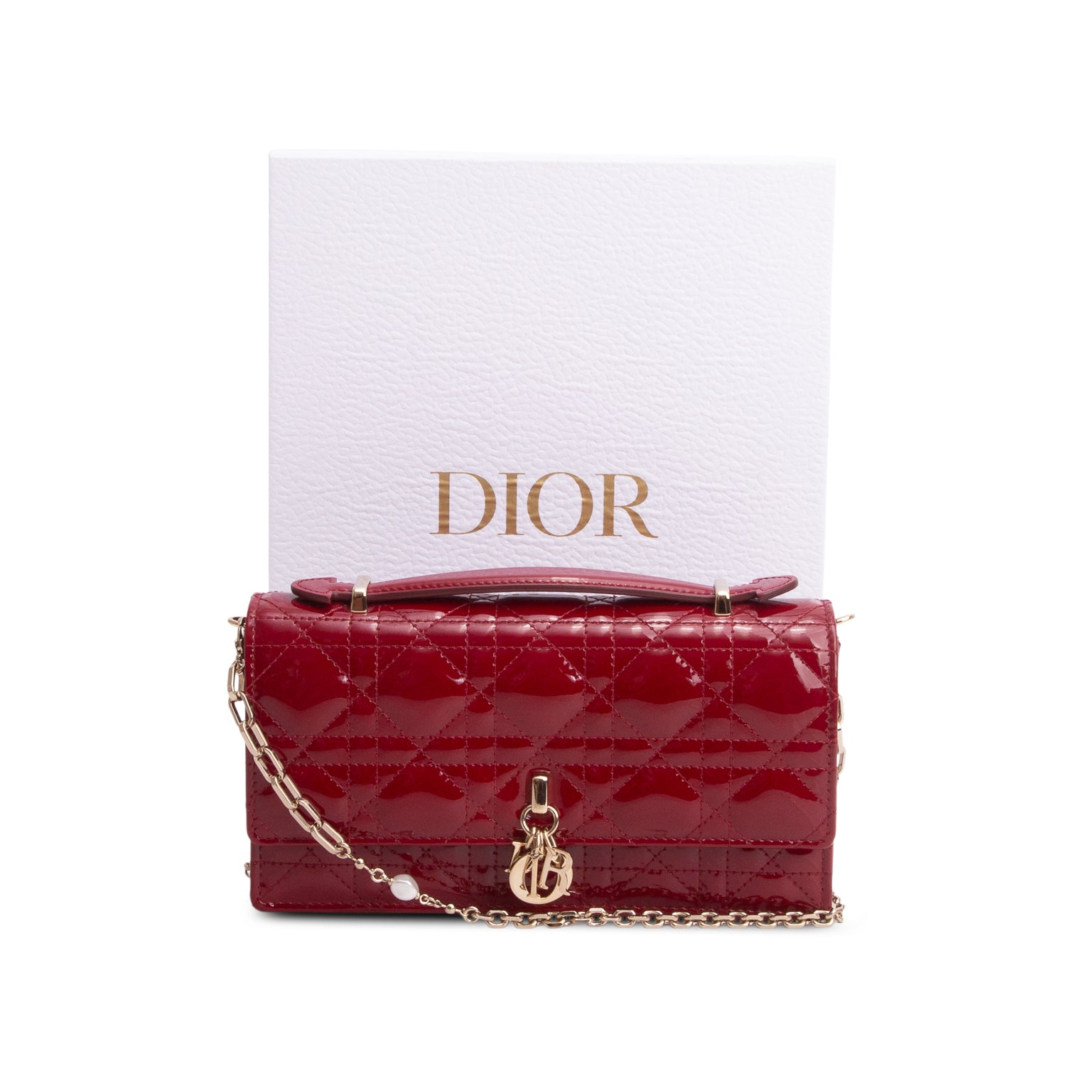 Christian Dior 2025 Red Patent Leather Cannage Mini My Dior Bag w/ Box & Chain