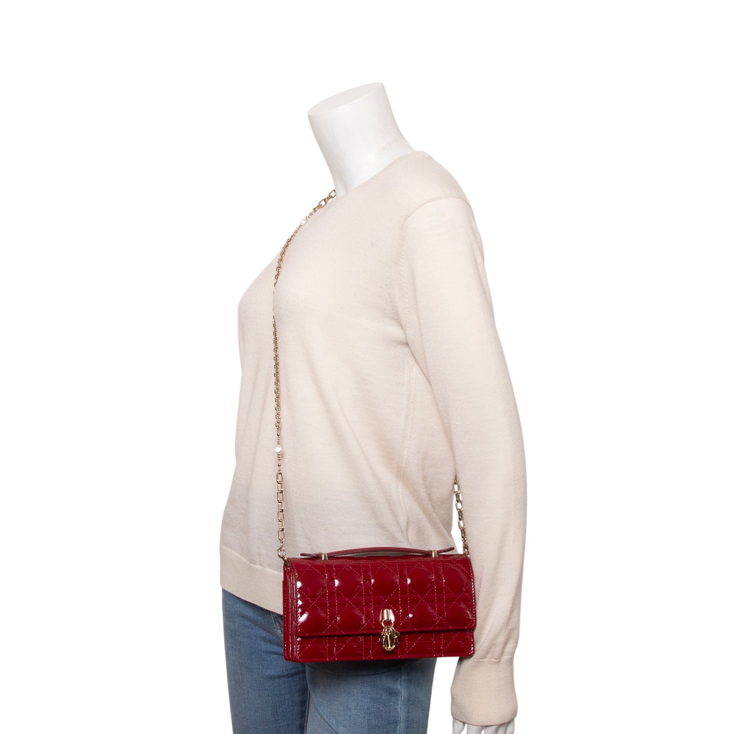Christian Dior 2025 Red Patent Leather Cannage Mini My Dior Bag w/ Box & Chain