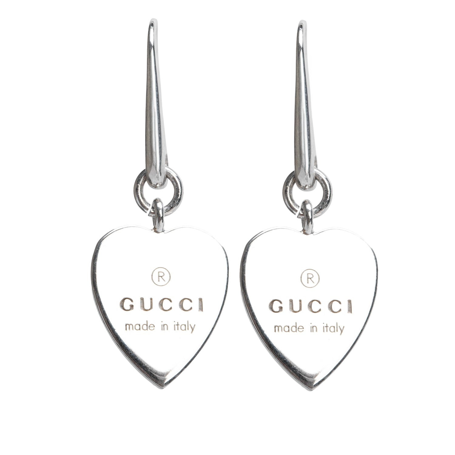 Gucci Sterling Silver Trademark Heart Drop Earrings