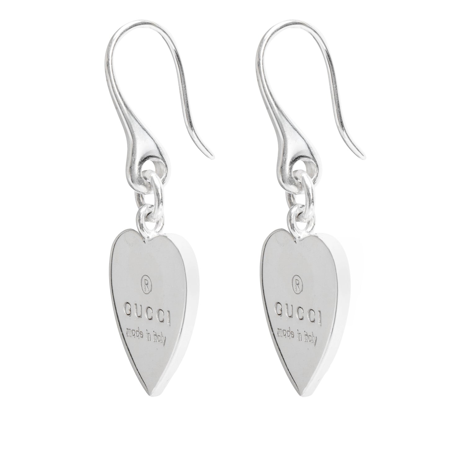 Gucci Sterling Silver Trademark Heart Drop Earrings
