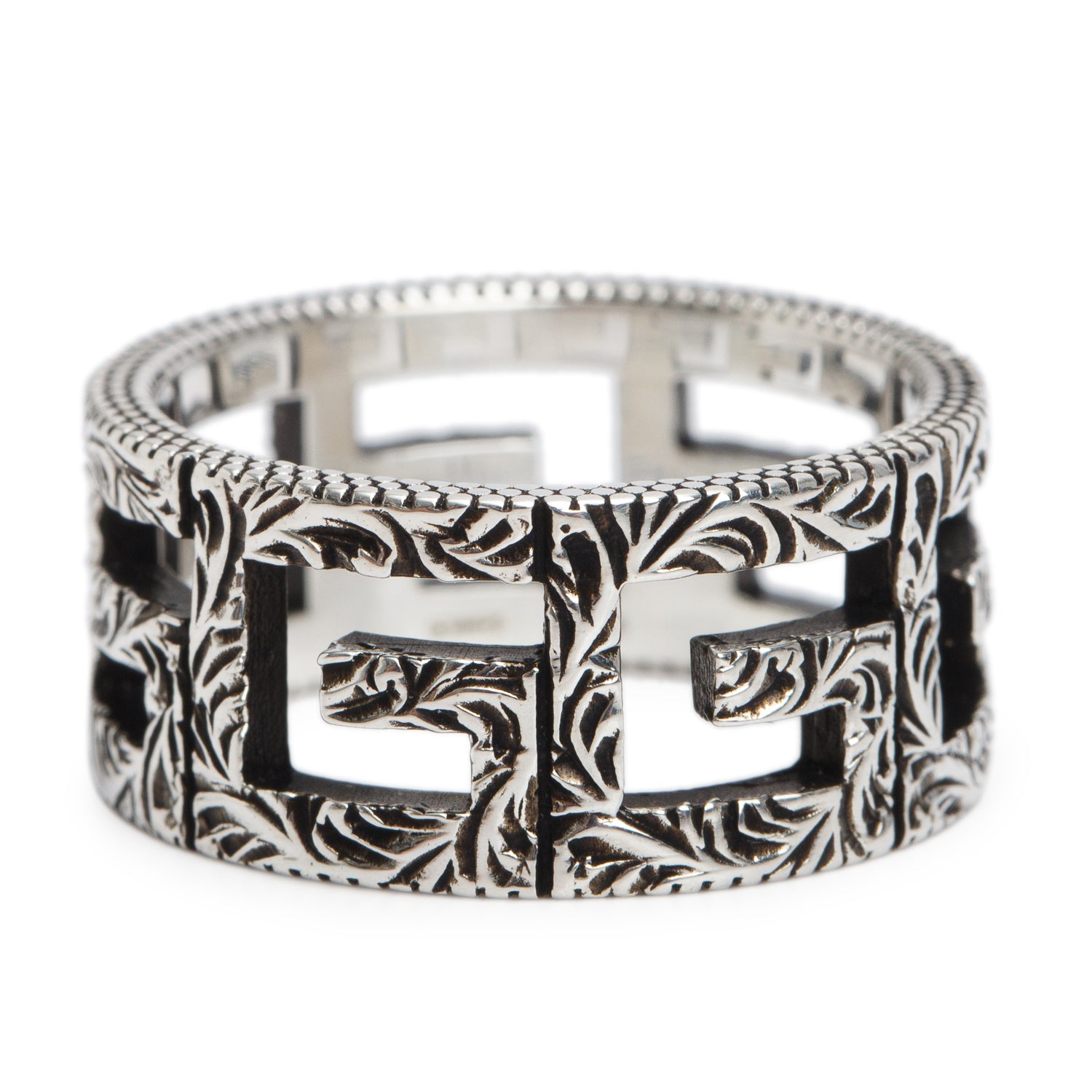 Gucci Sterling Silver Square G Wide Band Ring, Size 21 9.25