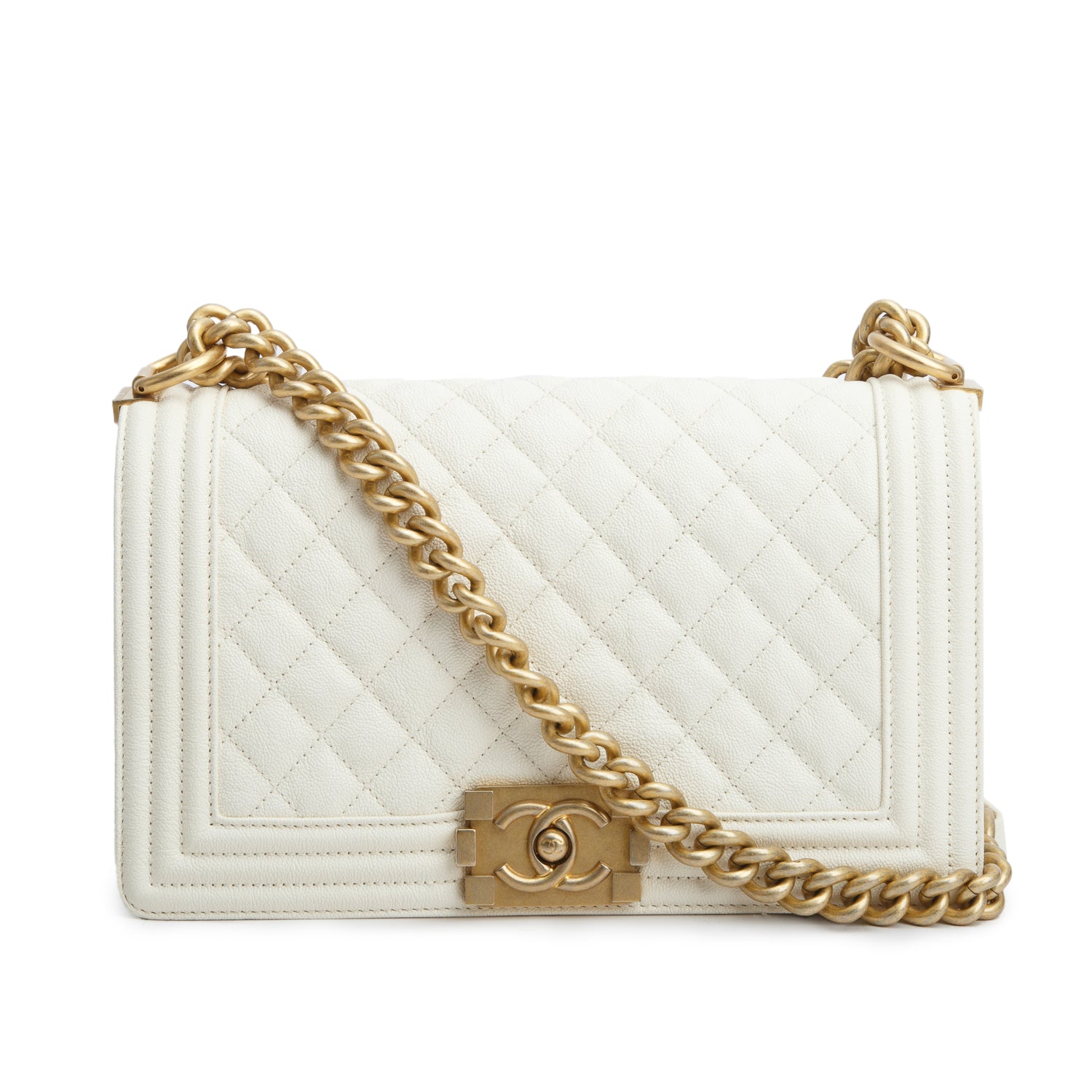 Chanel Cream Caviar Quilted Medium Boy Flap Bag w/ Authenticity Card