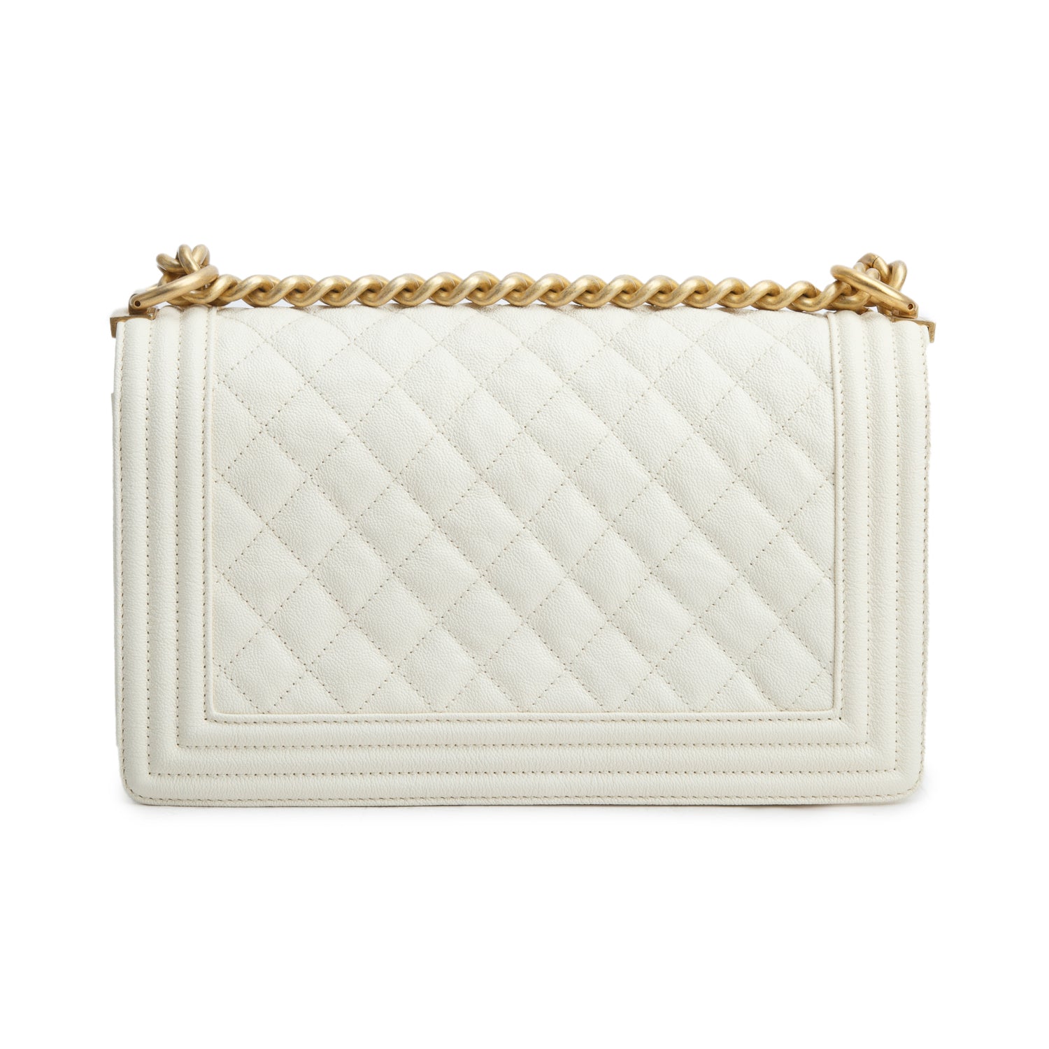 Chanel Cream Caviar Quilted Medium Boy Flap Bag w/ Authenticity Card