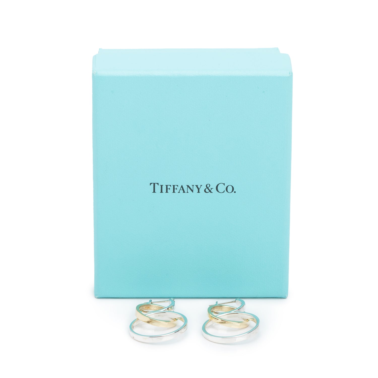 Tiffany & Co. Paloma Picasso Sterling Silver & 18k Yellow Gold Triple Circle Drop Earrings w/ Box