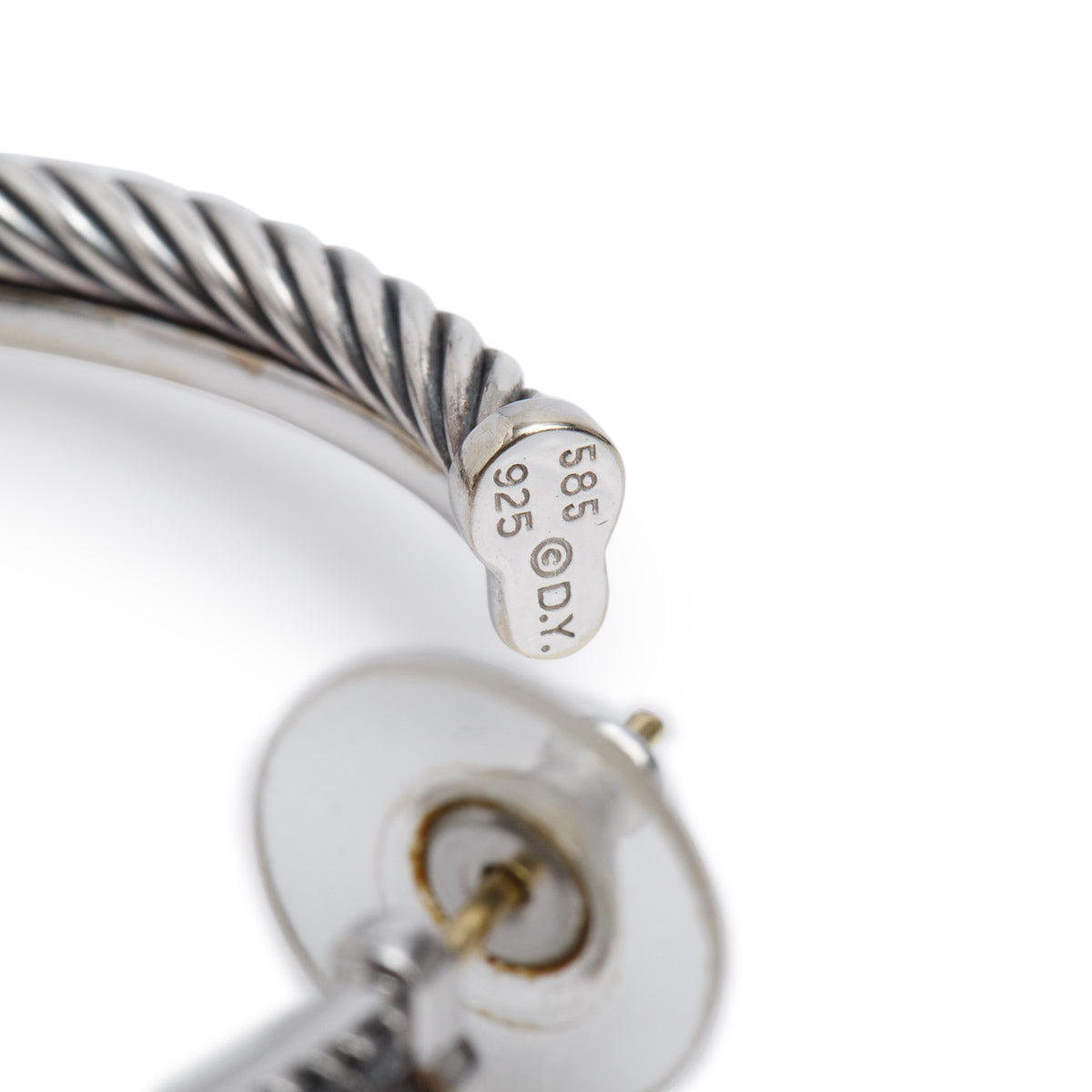 David Yurman Sterling Silver & 14k Yellow Gold Black Diamond Cable Crossover Hoop Earrings, 44 MM