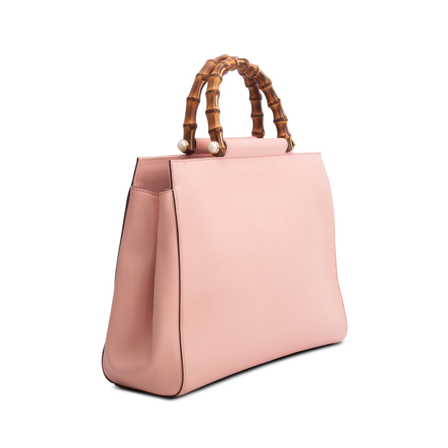 Gucci Pink Nappa Bamboo Medium Nymphaea Top Handle Bag