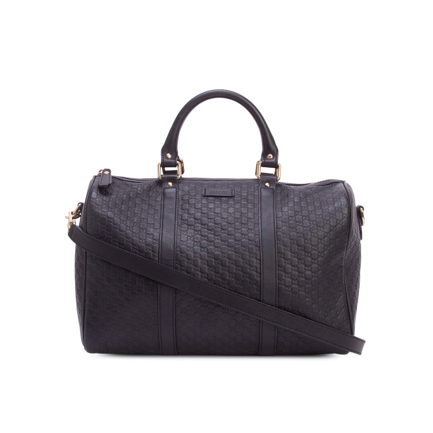 Gucci Black Micro GG Signature Leather Medium Joy Boston Bag w/ Strap
