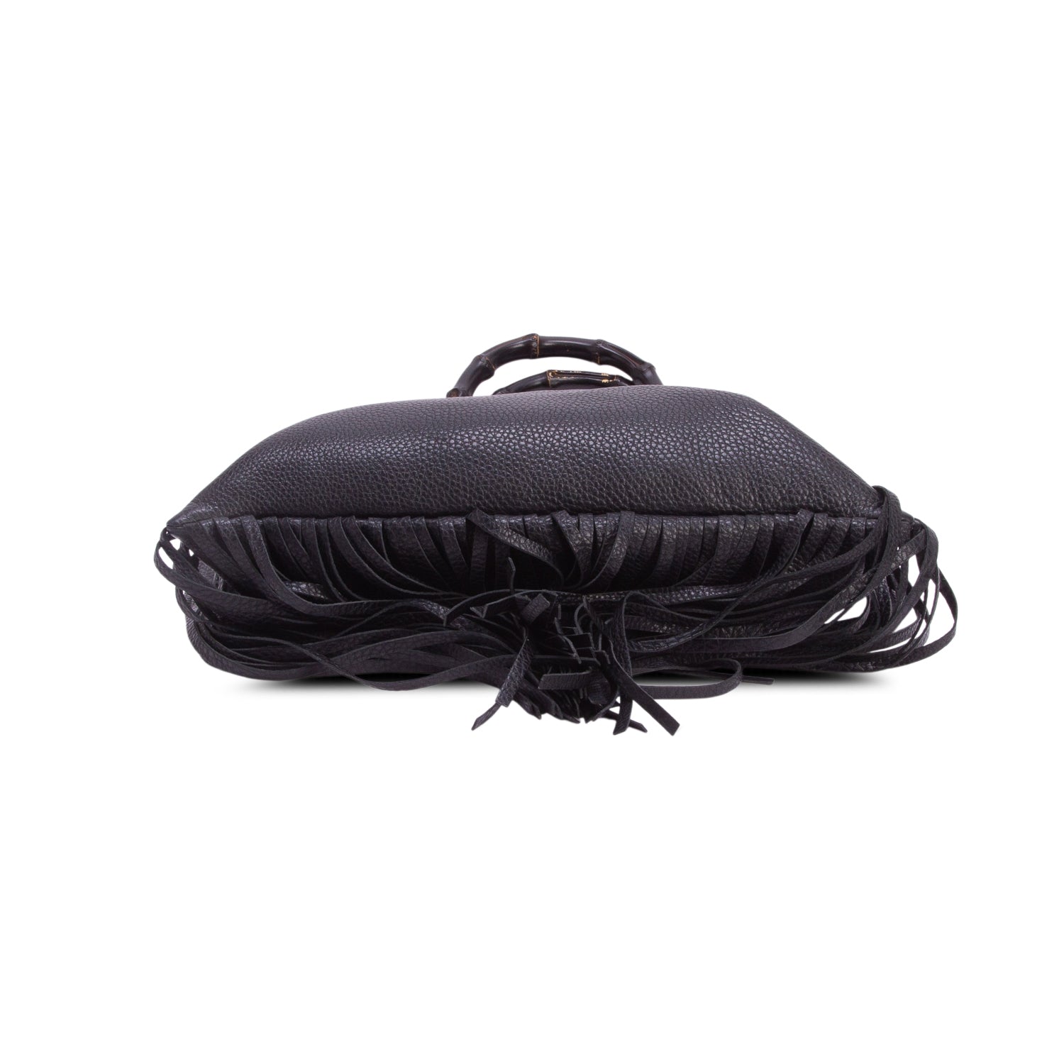 Gucci Black Pebbled Calfskin Bamboo Fringe Shopper Tote
