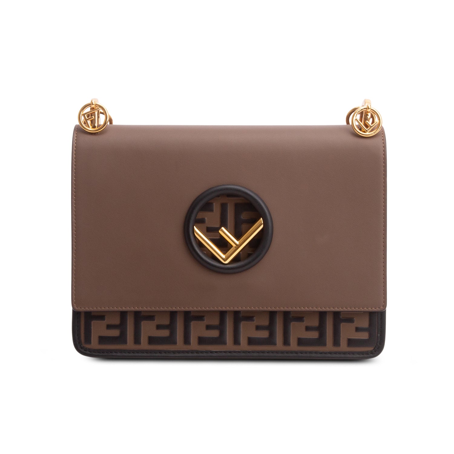 Fendi Brown Vitello Century F is Fendi Bi-Color FF 1974 Embossed Kan I Shoulder Bag w/ Straps