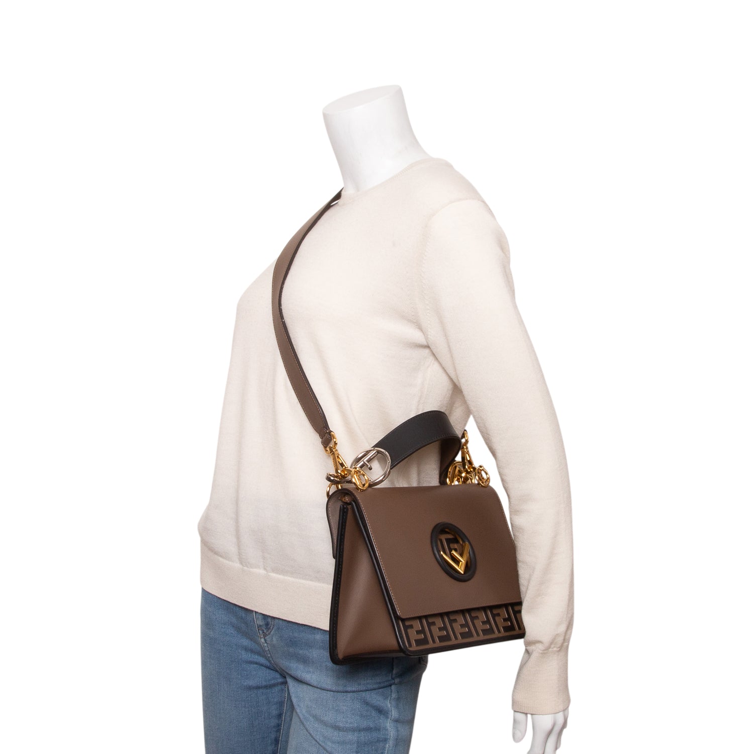 Fendi Brown Vitello Century F is Fendi Bi-Color FF 1974 Embossed Kan I Shoulder Bag w/ Straps