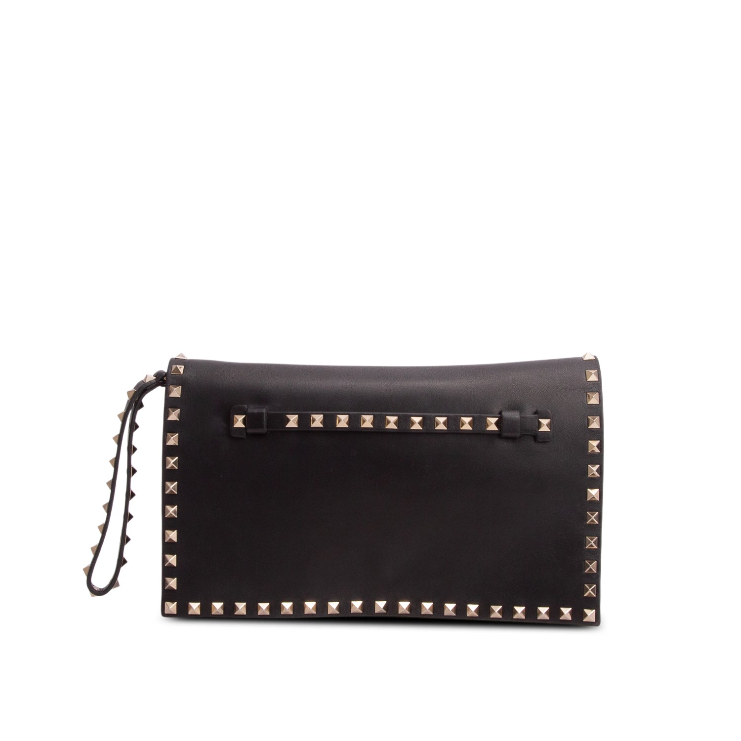 Valentino Black Nappa Rockstud Wristlet Clutch