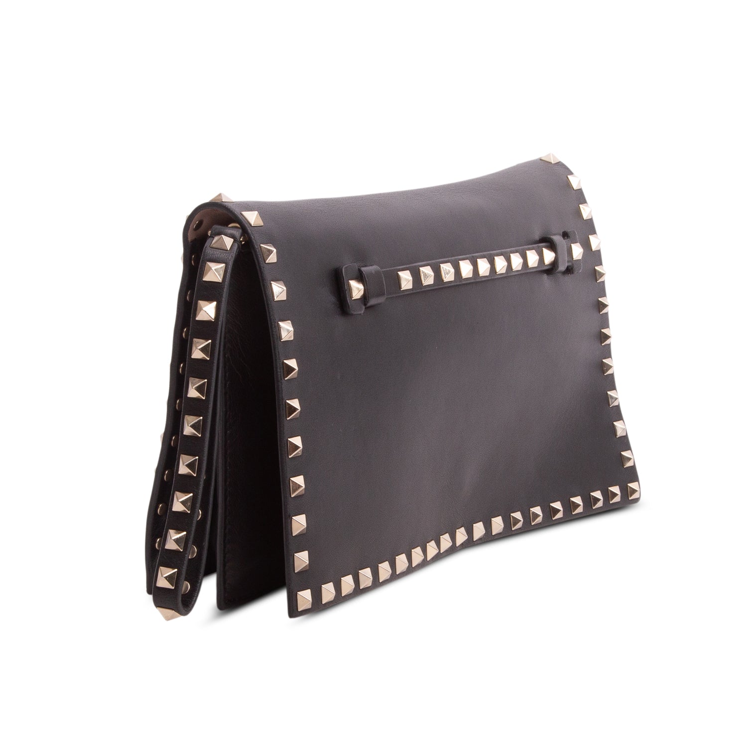 Valentino Black Nappa Rockstud Wristlet Clutch