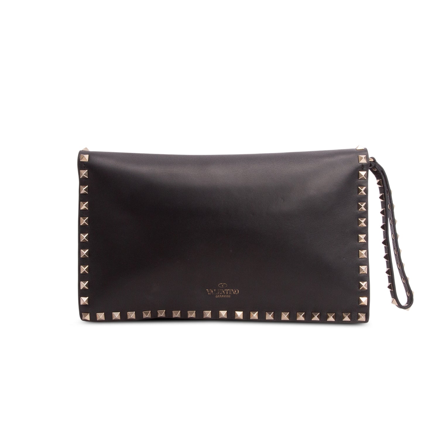 Valentino Black Nappa Rockstud Wristlet Clutch