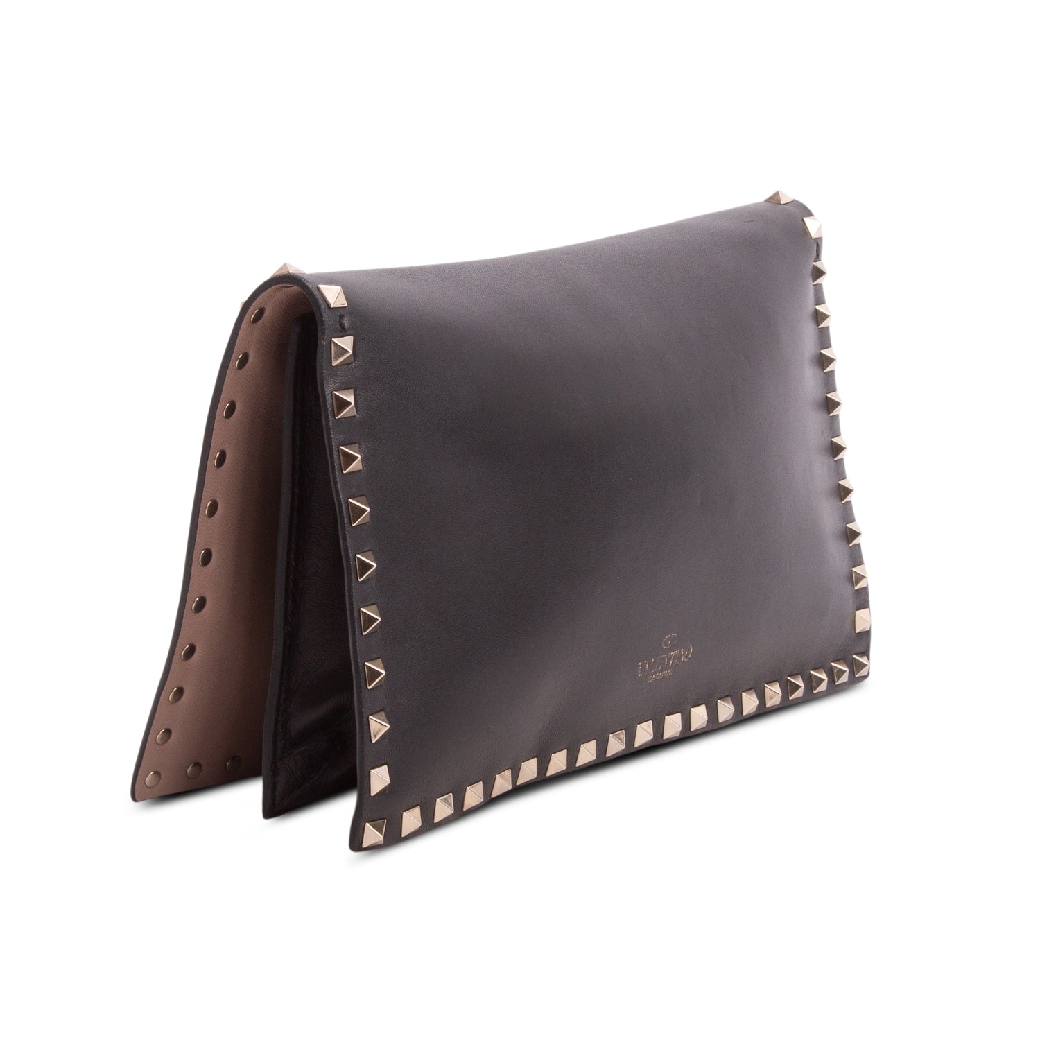 Valentino Black Nappa Rockstud Wristlet Clutch