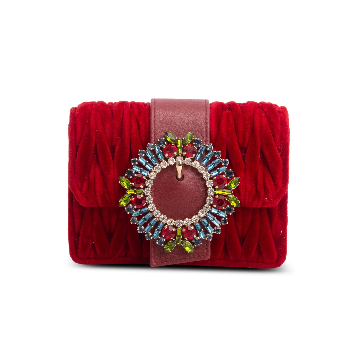 Miu Miu Red Velvet Matelasse Crystal Mini Crossbody Bag w/ Authenticity Card