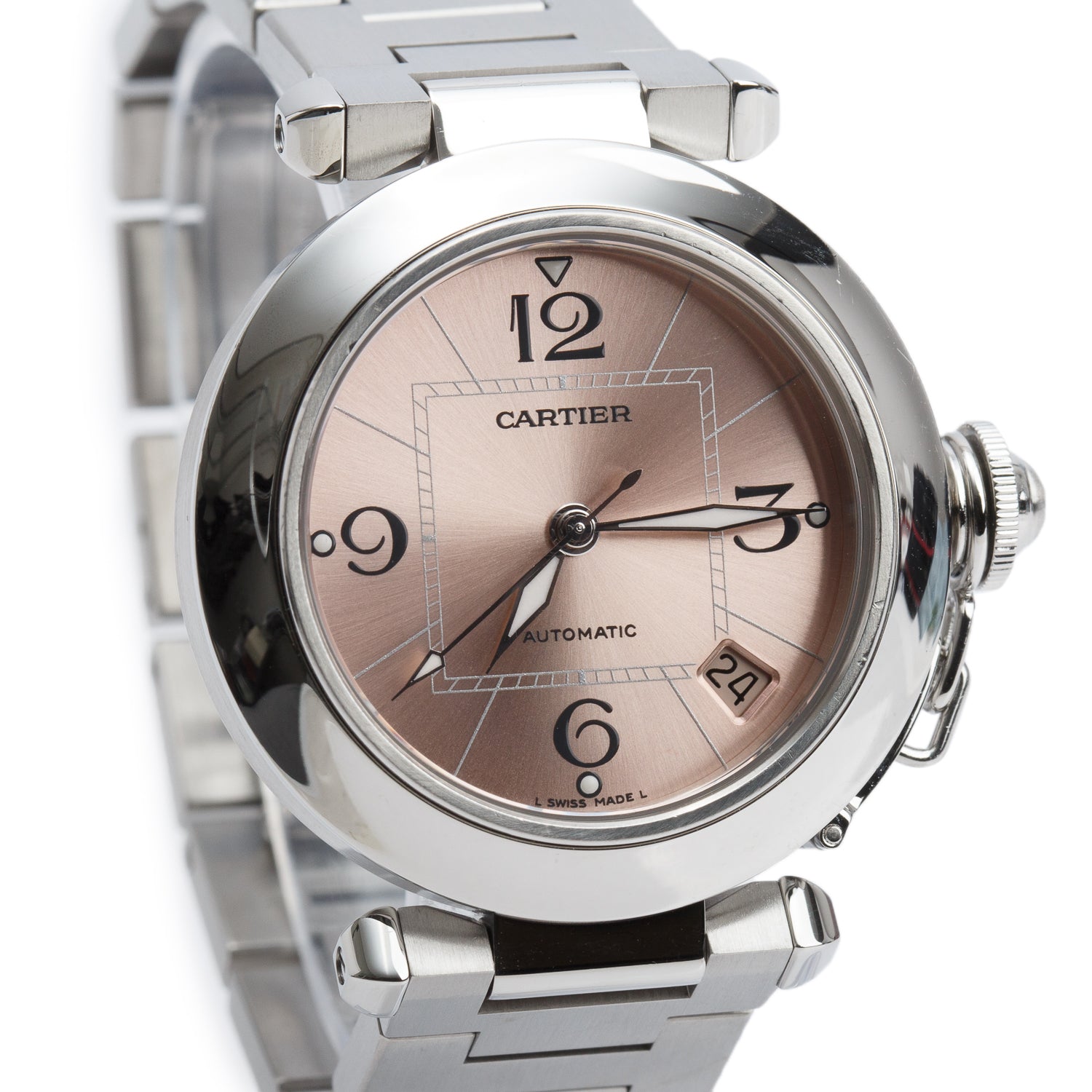 Cartier Stainless Steel Pasha de Cartier 35 MM Automatic Watch Pink Dial 2324 w/ Box & Papers