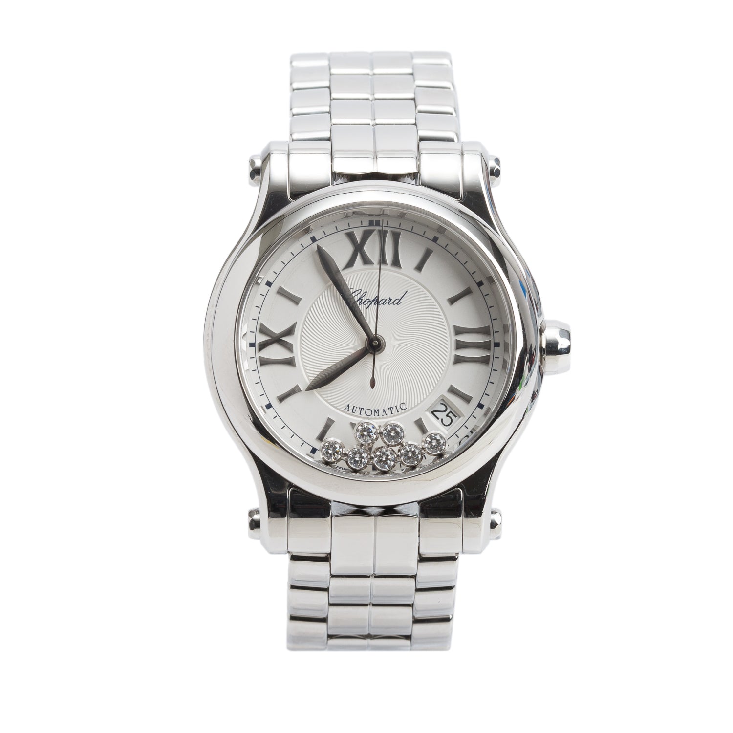 Chopard Stainless Steel Happy Sport 7 Floating Diamond 36 MM Automatic Watch Silver Dial w/ Box
