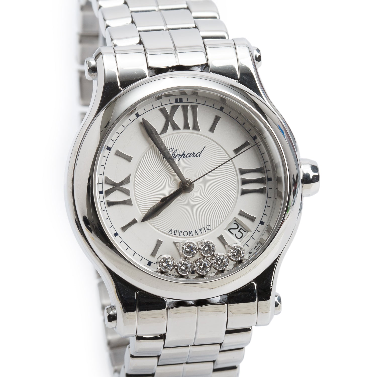 Chopard Stainless Steel Happy Sport 7 Floating Diamond 36 MM Automatic Watch Silver Dial w/ Box