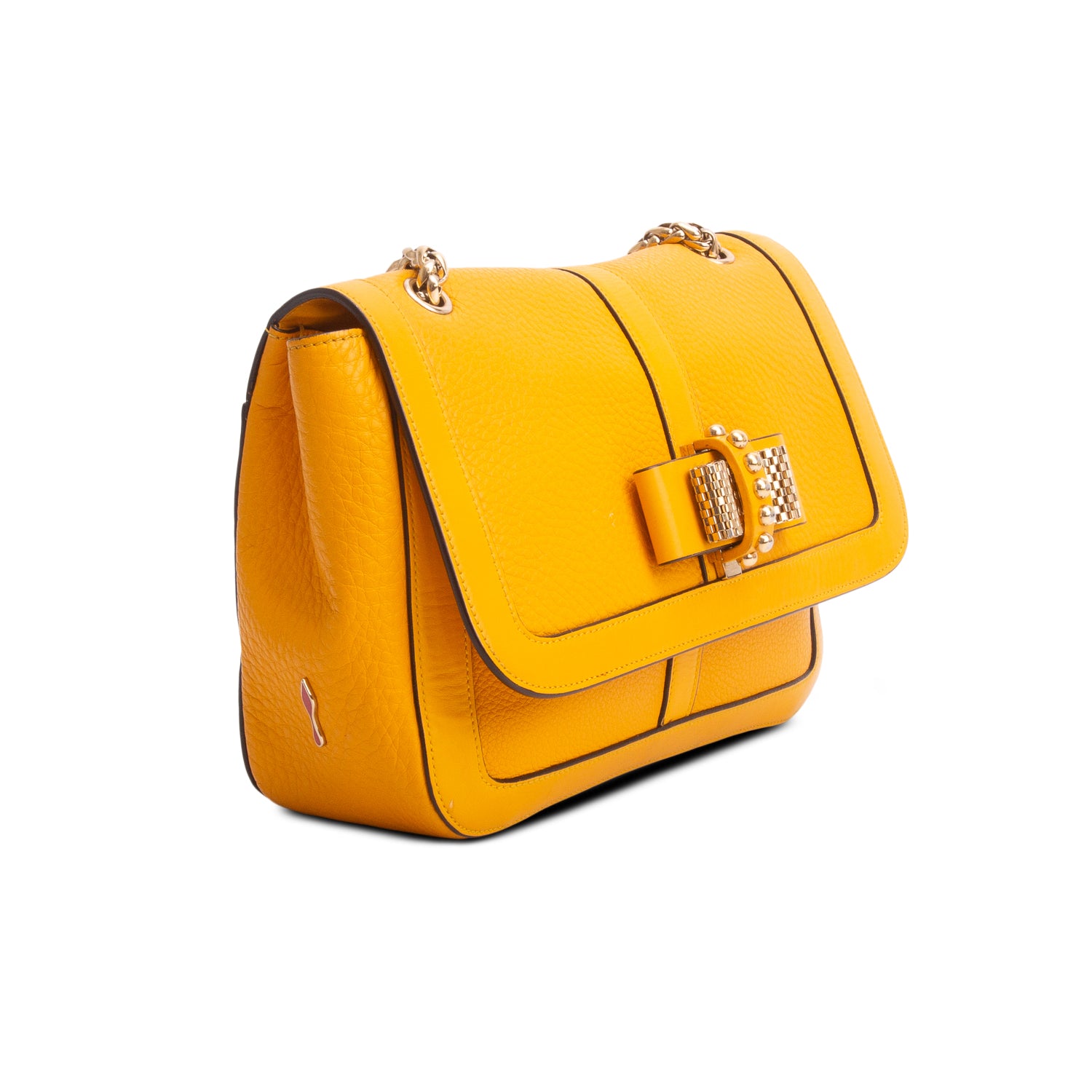 Christian Louboutin Yellow Grained Calfskin Sweet Charity Shoulder Bag