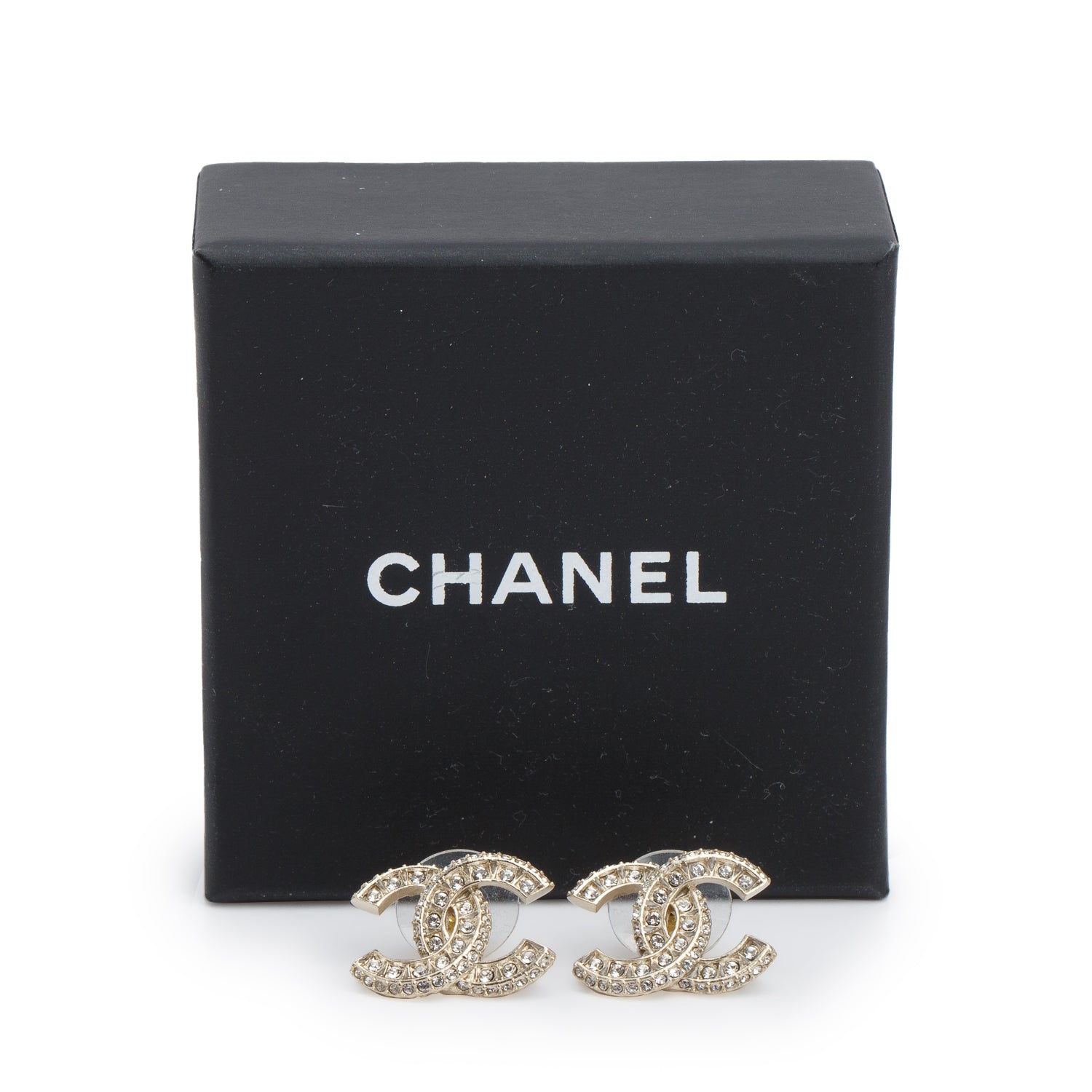 Chanel 2025 Gold Plated Strass CC Stud Earrings w/ Box