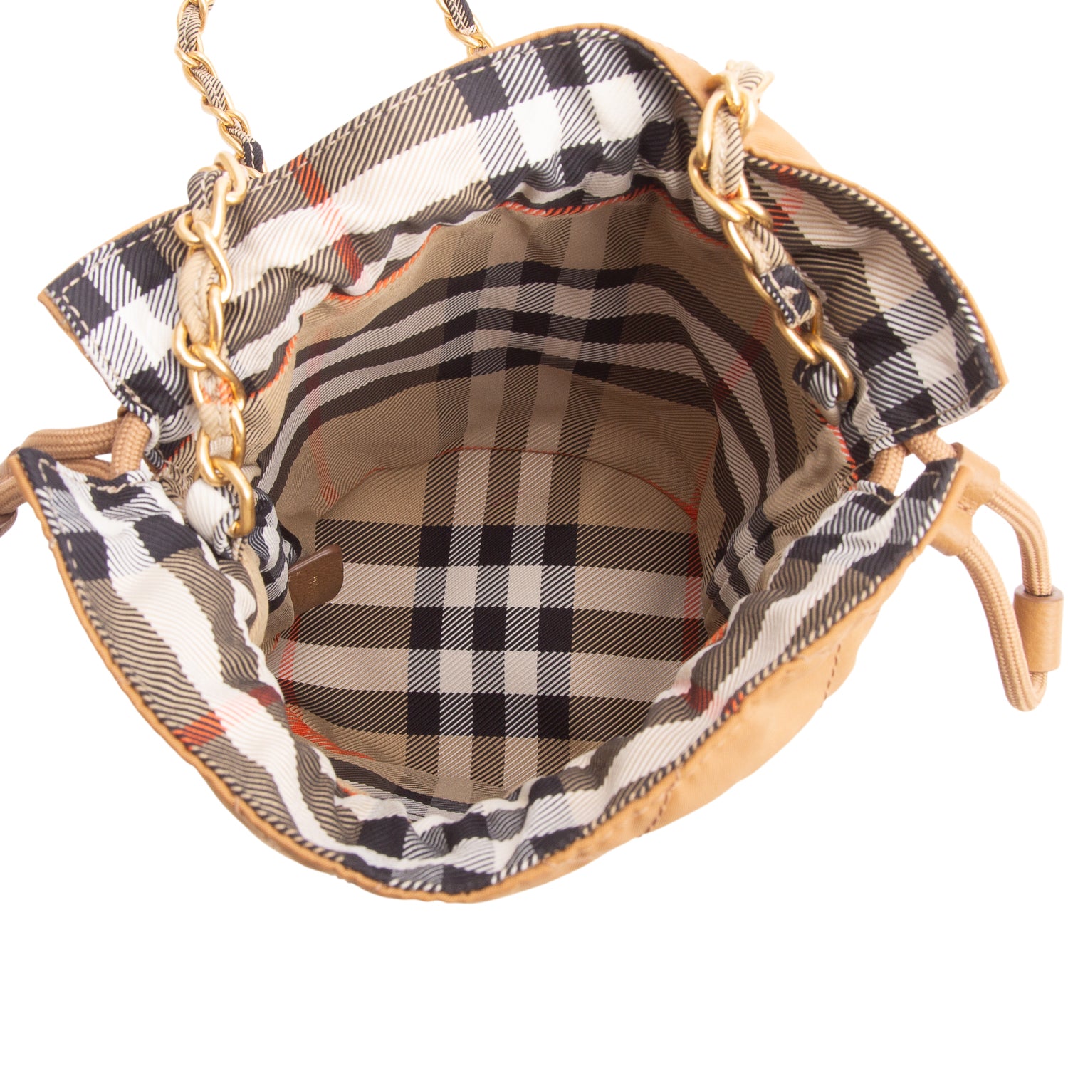 Burberry Tan/Check Nylon Reversible Horseshoe Chain Pouch