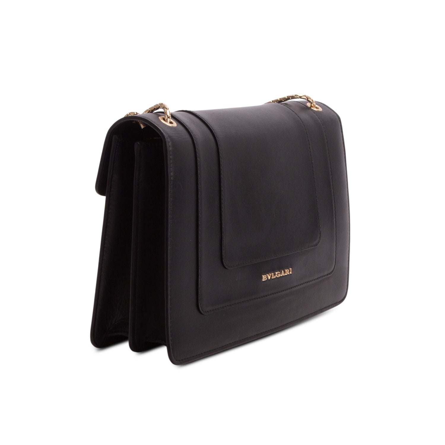 Bulgari Black Calfskin Leather Medium Serpenti Forever Bag