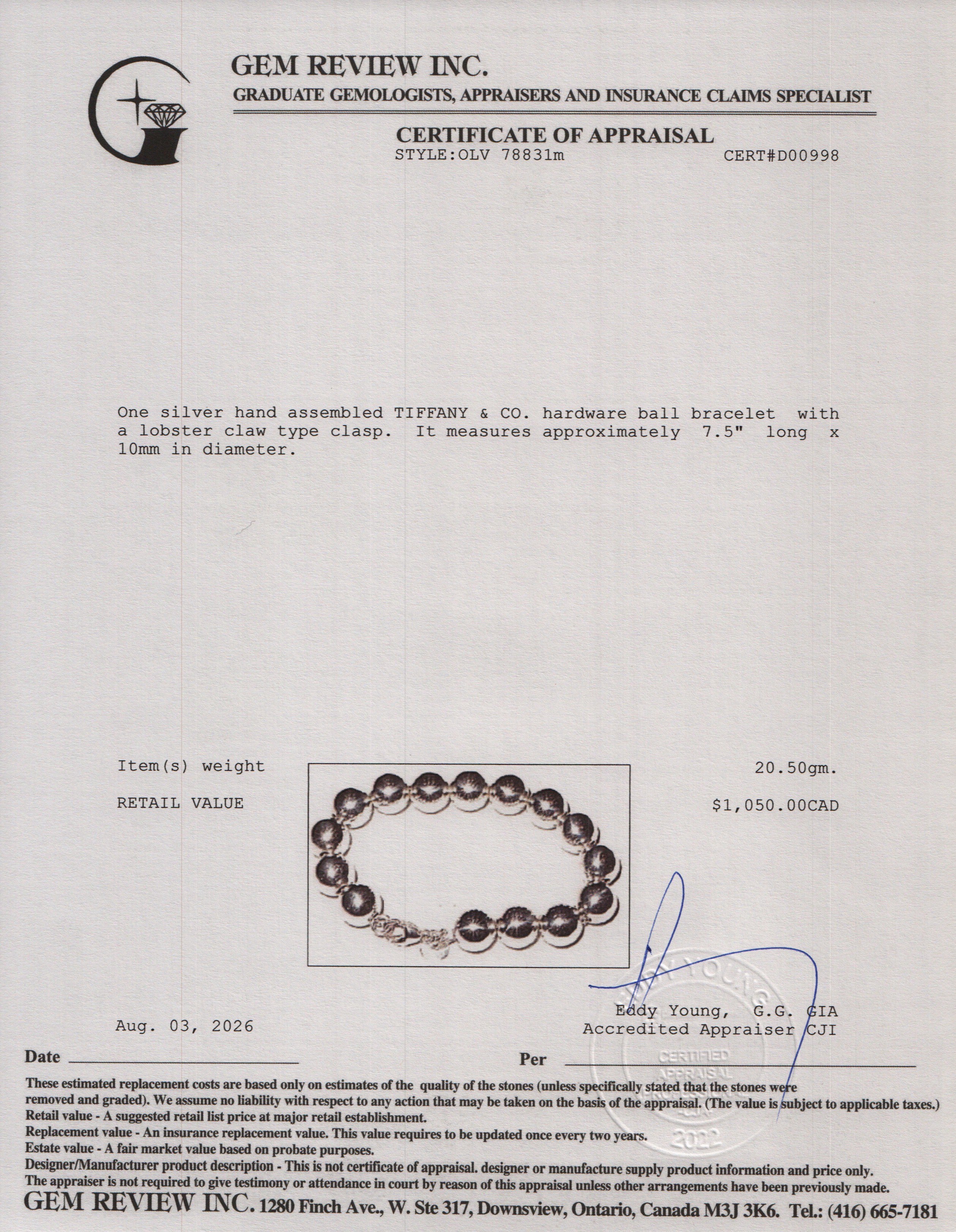Tiffany & Co. Sterling Silver 10 MM HardWear Ball Bracelet