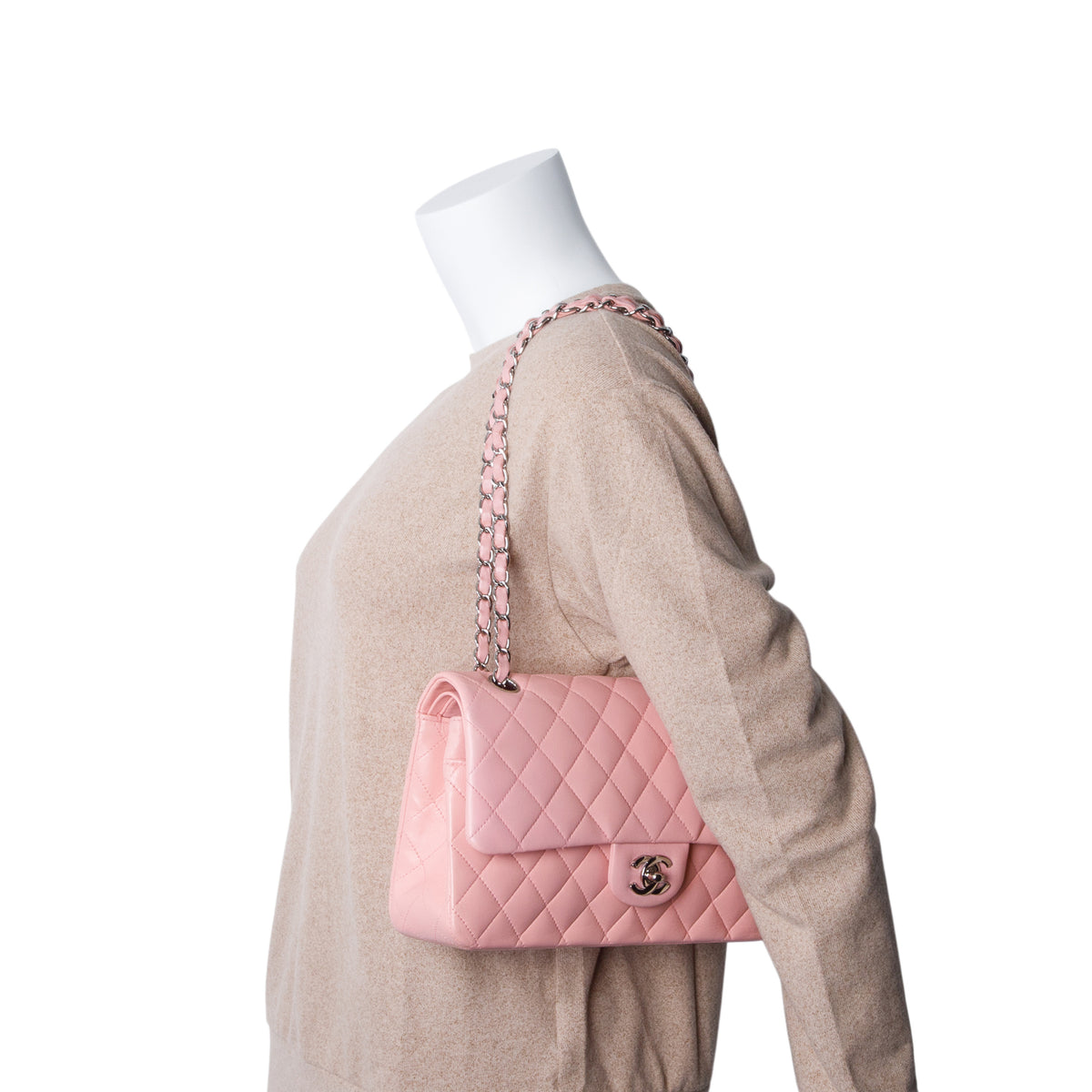 Chanel Pink Quilted Lambskin Leather Classic Medium Double Flap Bag w/ Authenticity Card