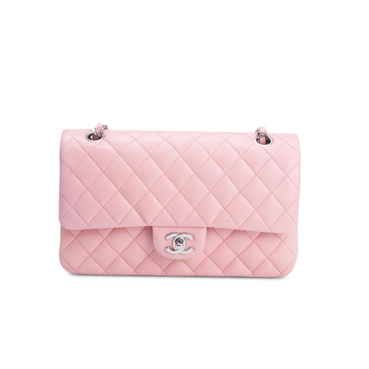 Chanel Pink Quilted Lambskin Leather Classic Medium Double Flap Bag w/ Authenticity Card