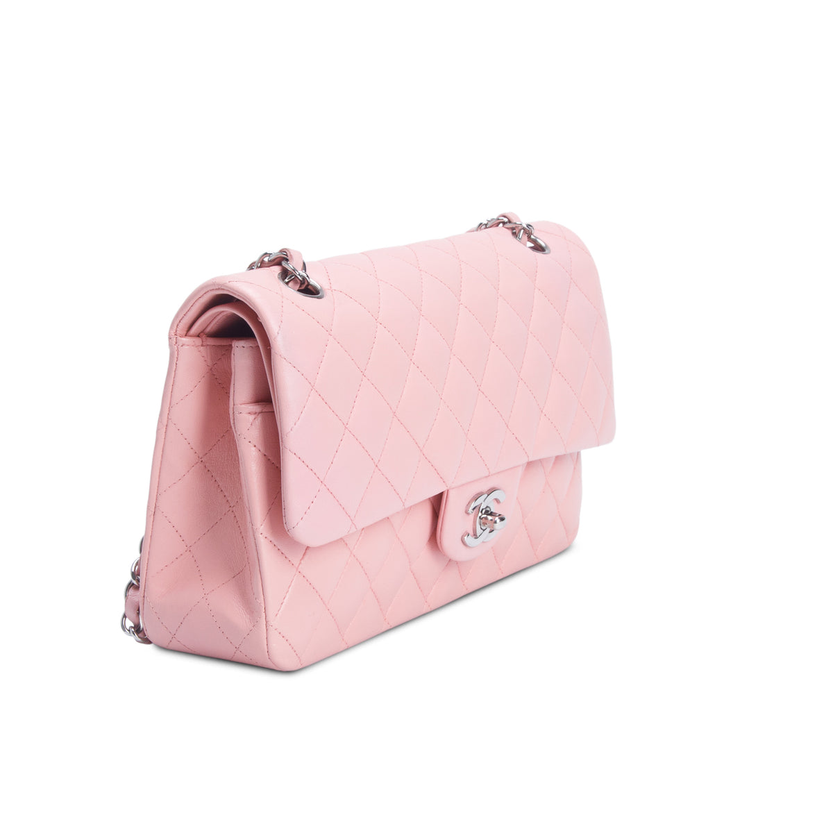 Chanel Pink Quilted Lambskin Leather Classic Medium Double Flap Bag w/ Authenticity Card
