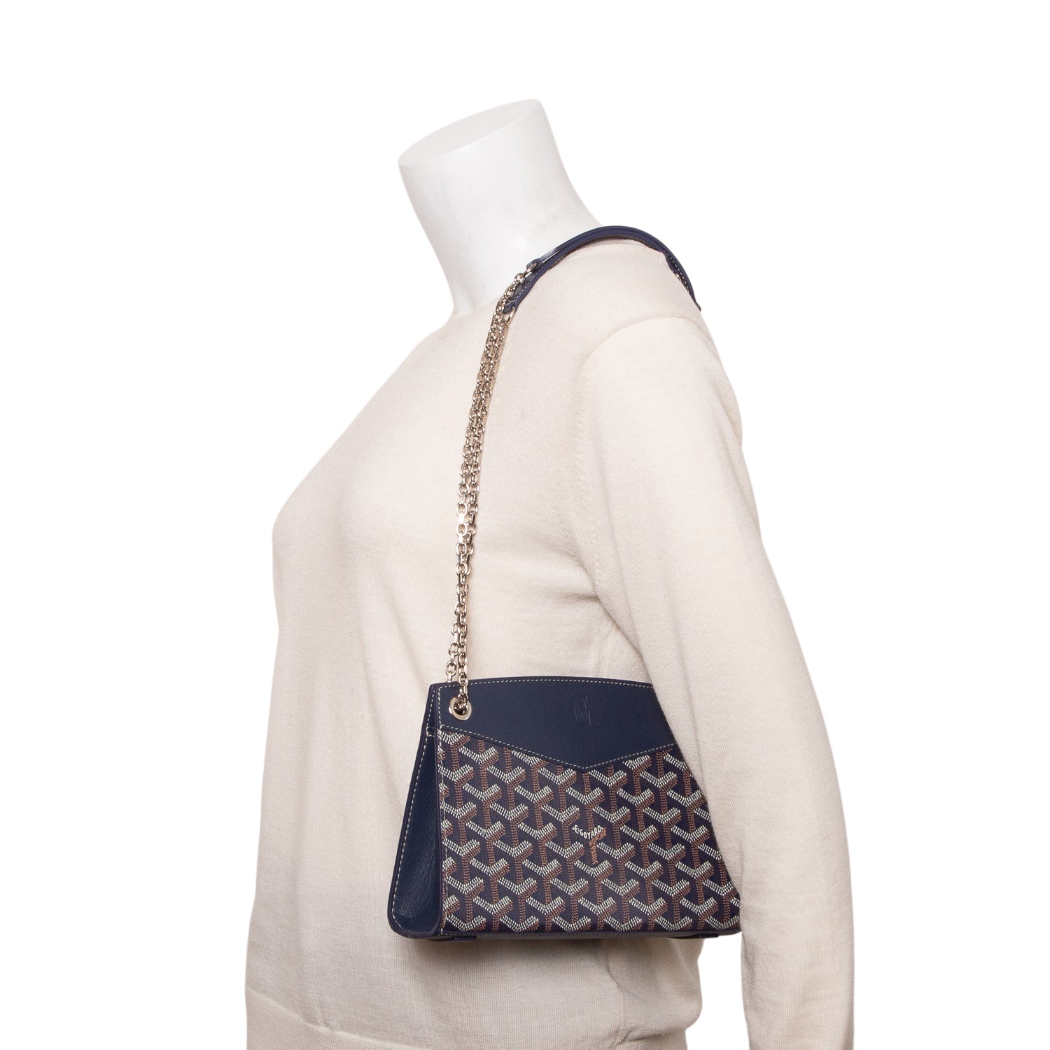 Goyard 2023 Navy Goyardine Rouette Structure PM w/ Box