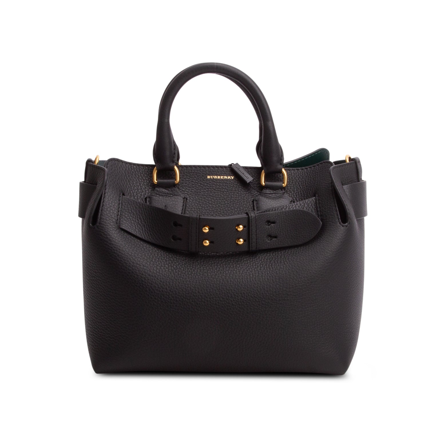 Burberry Black Grained Calfskin Leather Small Belt Tote Bag w/ Strap