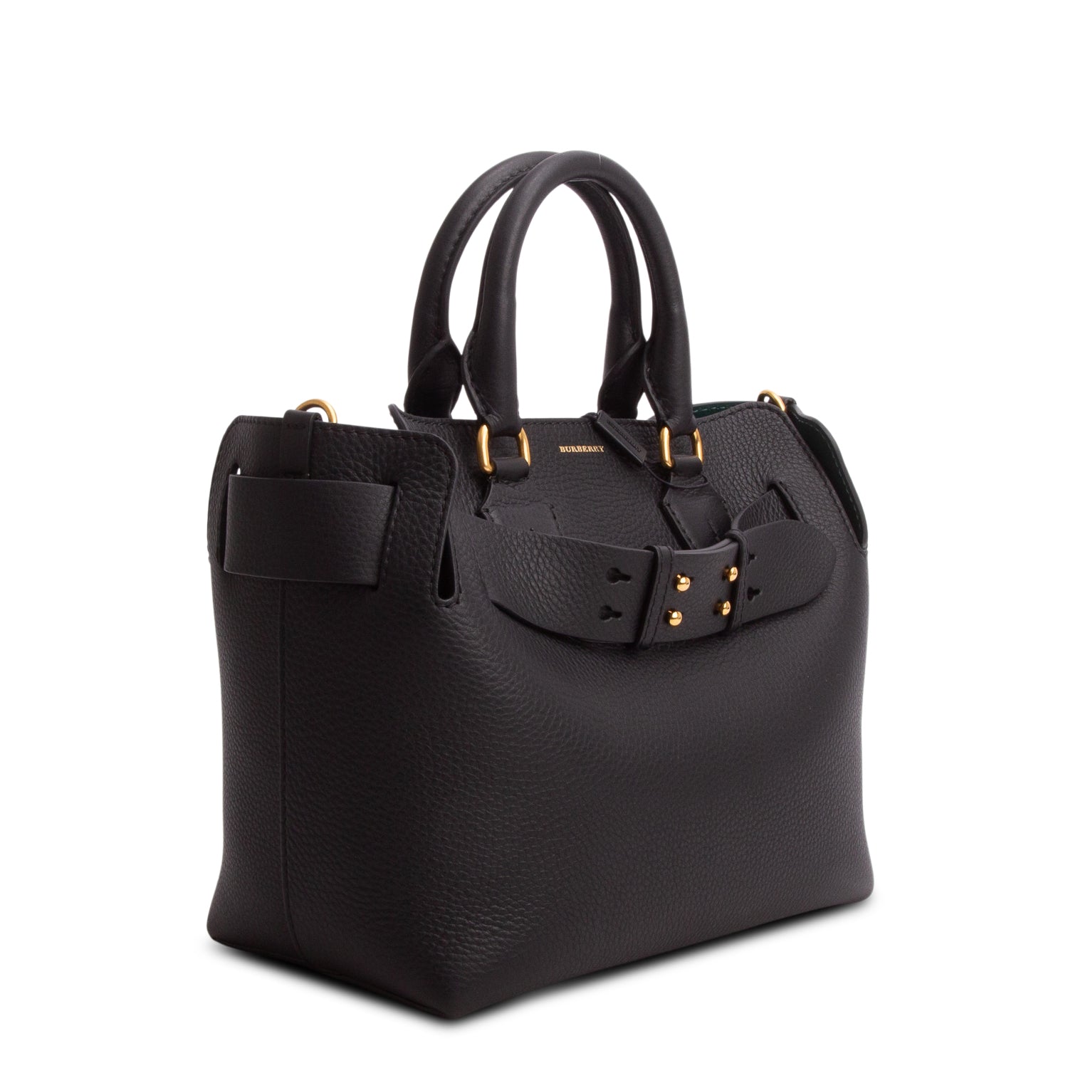 Burberry Black Grained Calfskin Leather Small Belt Tote Bag w/ Strap