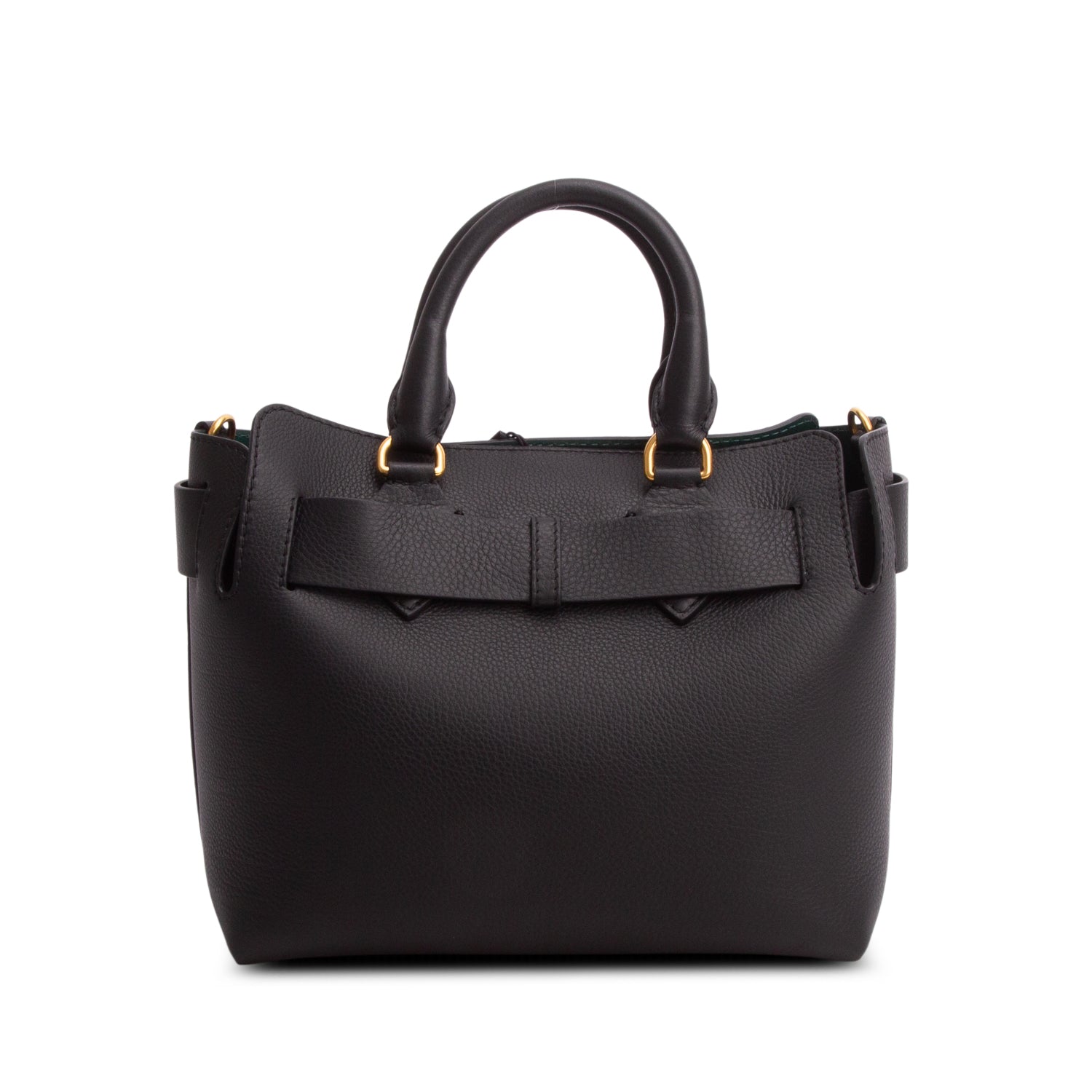 Burberry Black Grained Calfskin Leather Small Belt Tote Bag w/ Strap