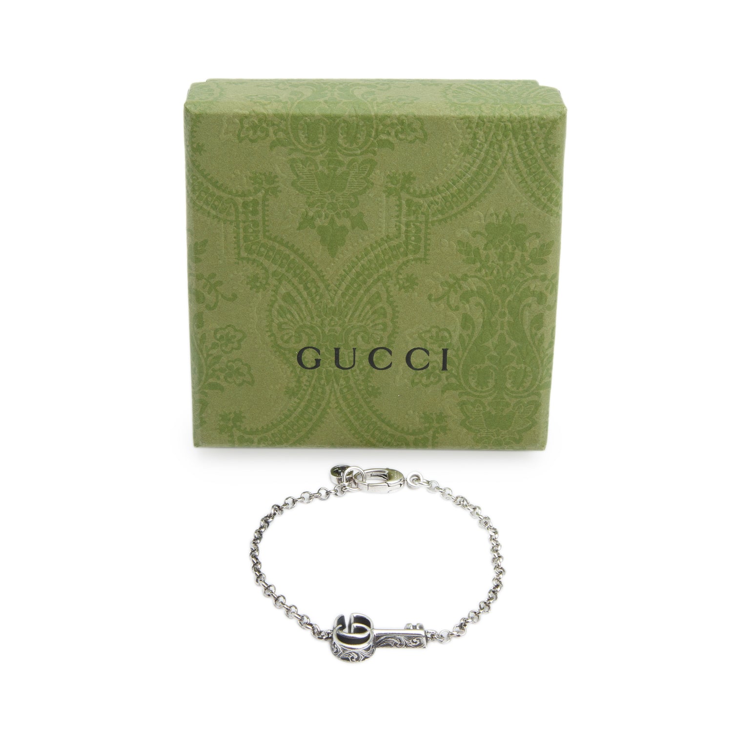 Gucci 2022 Sterling Silver Double G Key Bracelet w/ Box & Receipt