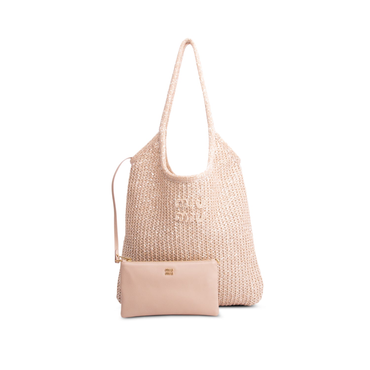 Miu Miu Pink Sequin Mesh Ivy Tote w/ Pouch