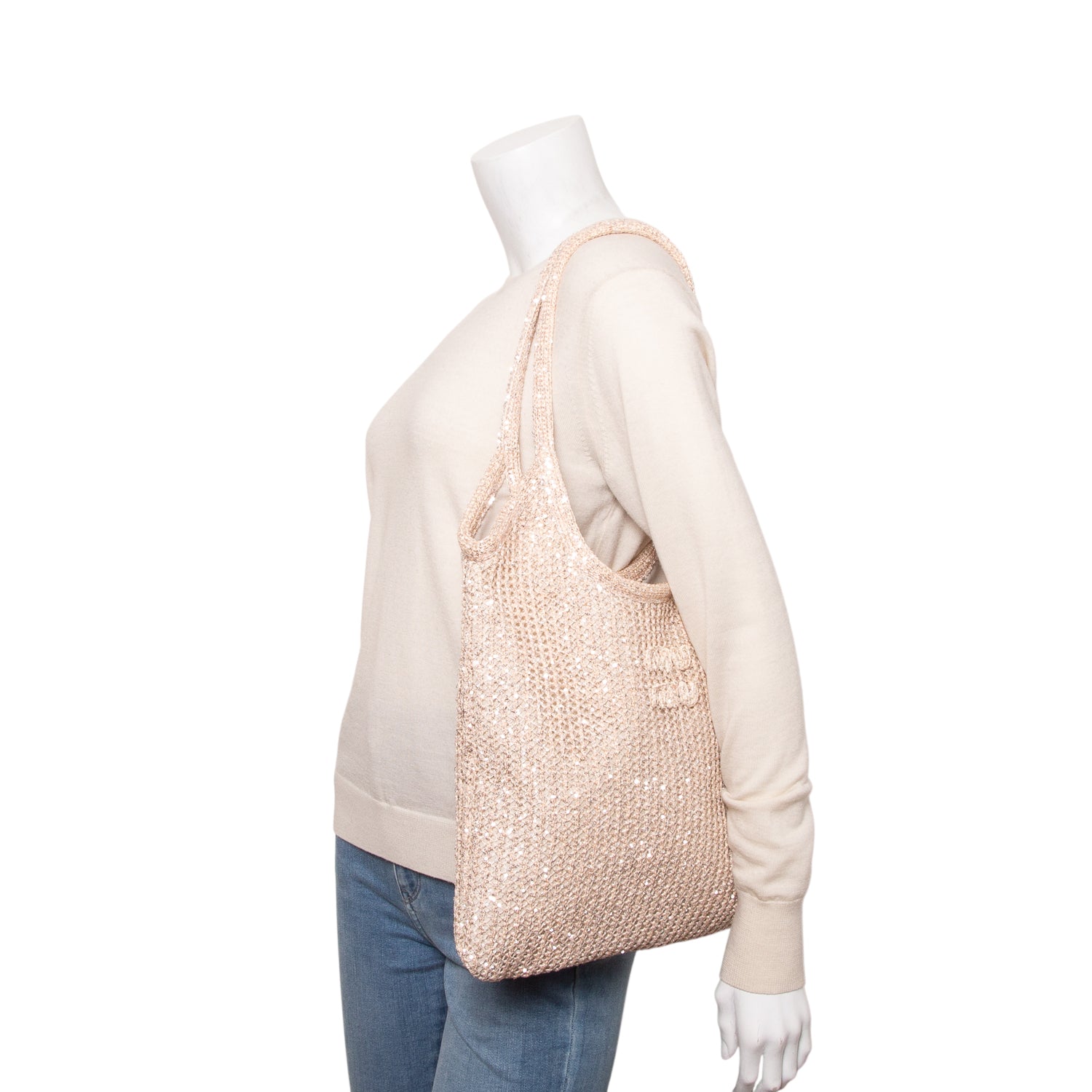 Miu Miu Pink Sequin Mesh Ivy Tote w/ Pouch