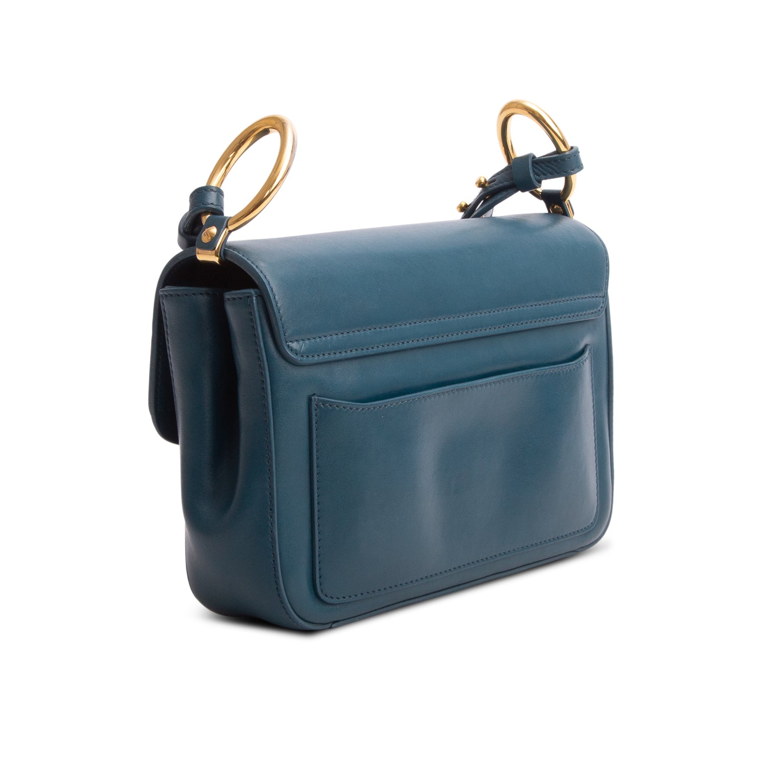 Chloe Blue Shiny Calfskin Suede Small C Double Carry Bag