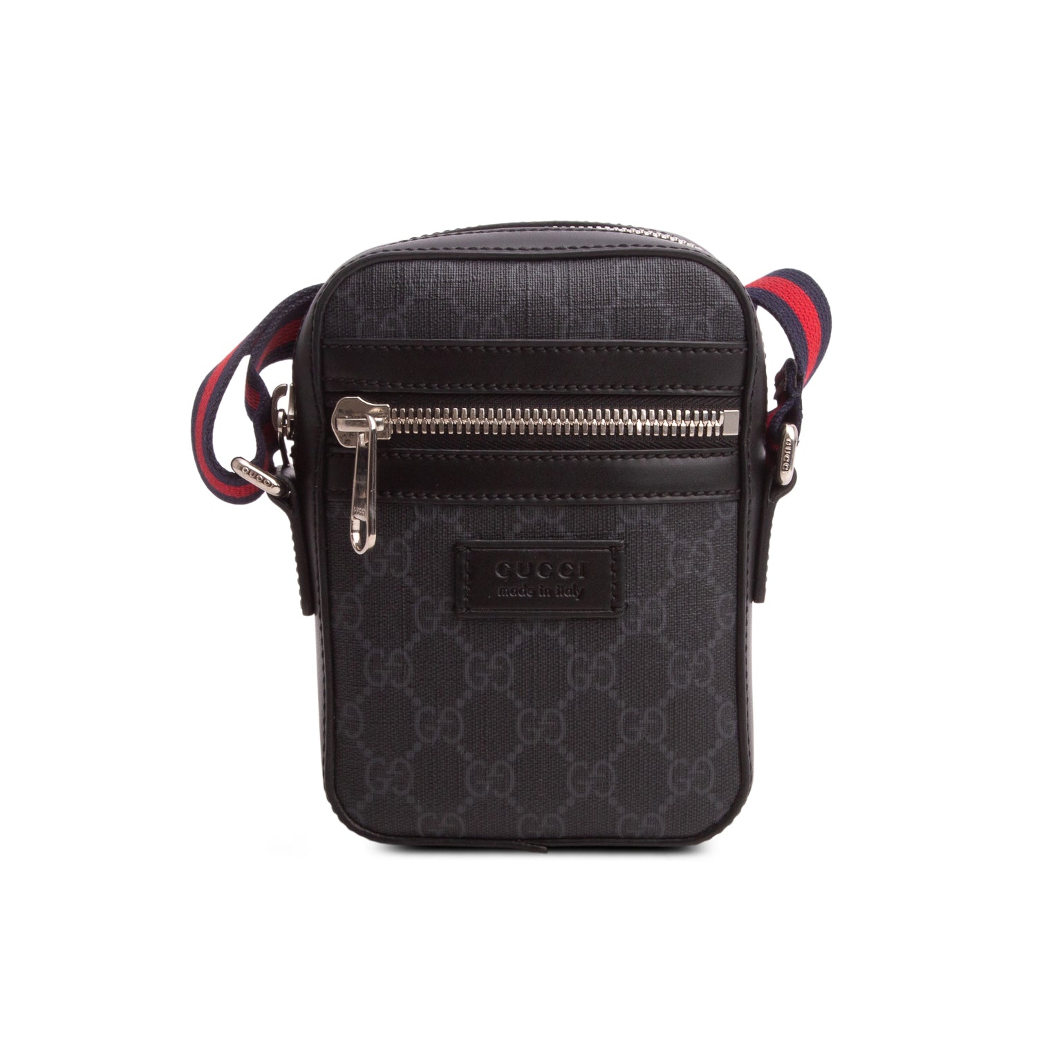 Gucci Black GG Supreme Monogram Appia Calfskin Web Mini Messenger Bag