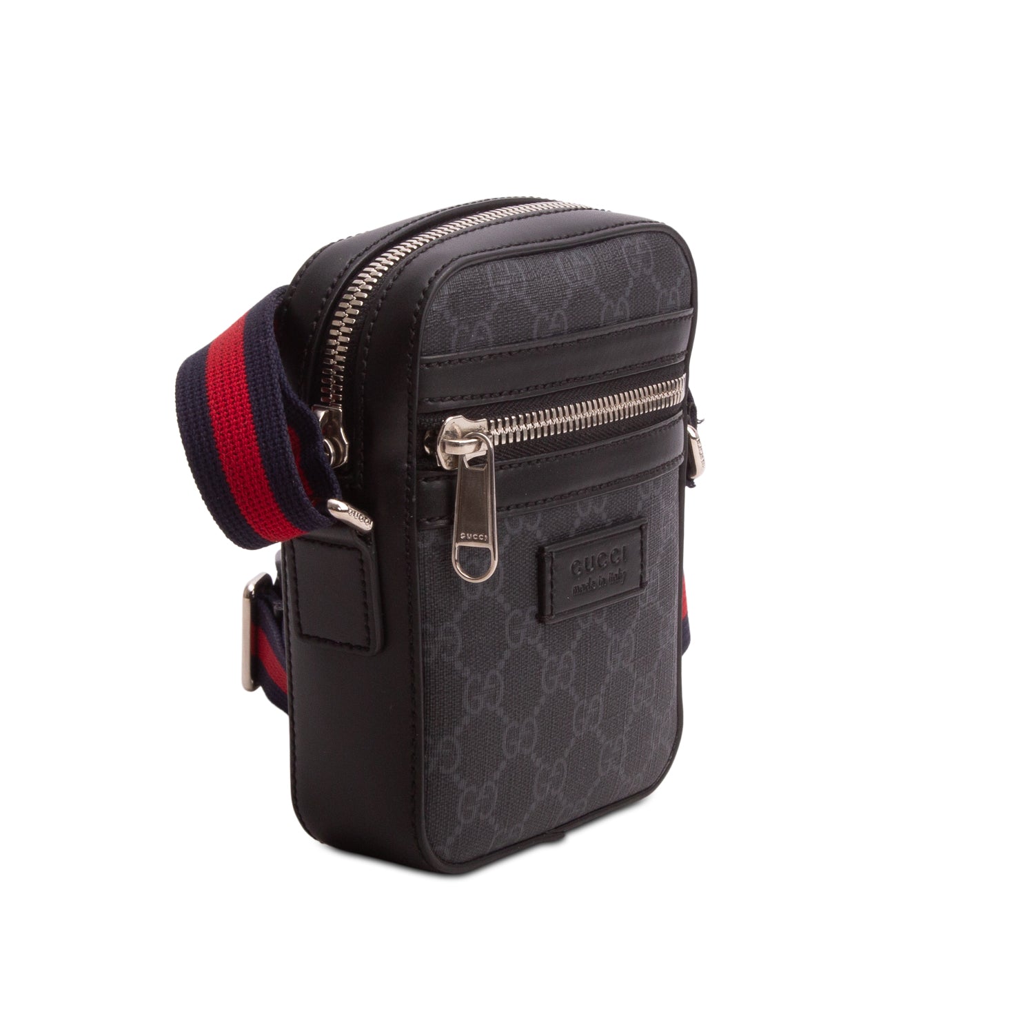 Gucci Black GG Supreme Monogram Appia Calfskin Web Mini Messenger Bag