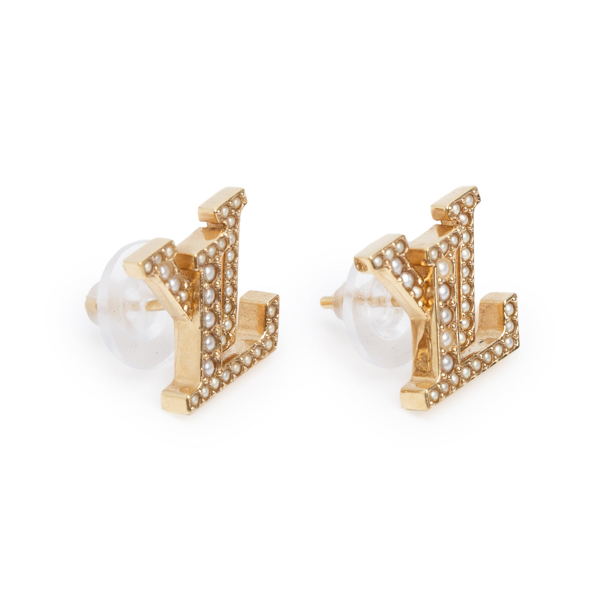 Louis Vuitton 2023 Gold Plated Faux Pearl LV Iconic Stud Earrings