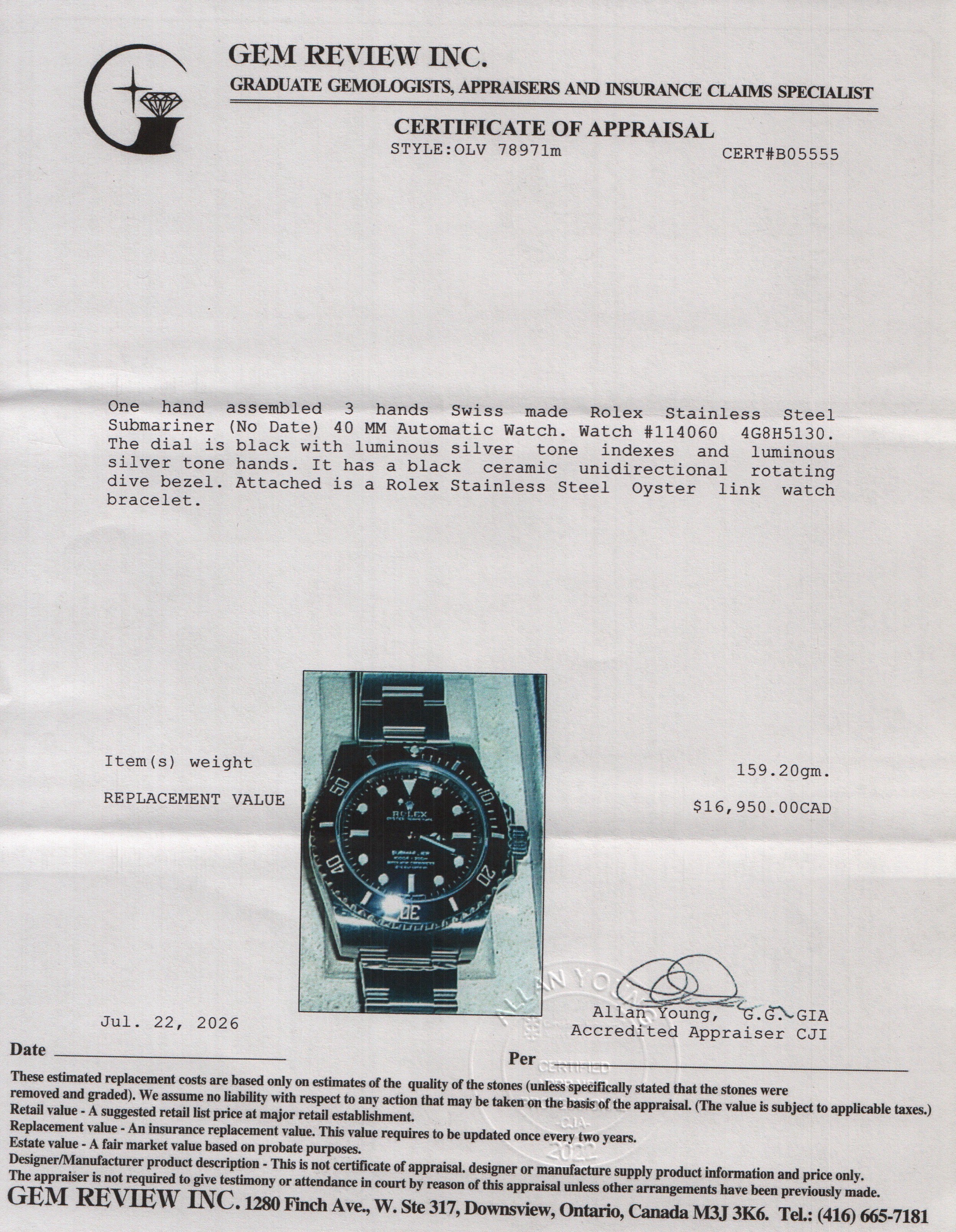 Rolex 2020 Stainless Steel Submariner (No Date) 40 MM Automatic Watch Black Dial 114060 w/ Box & Papers
