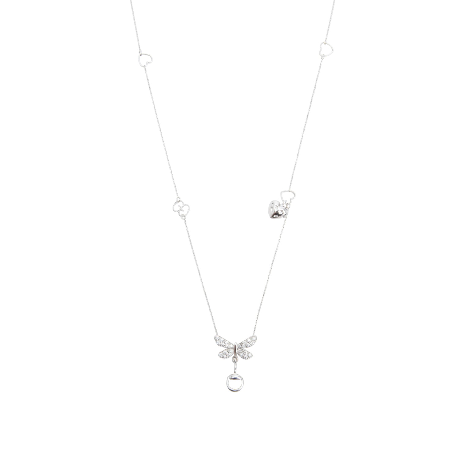 Gucci 18k White Gold Diamond Flora Butterfly Station Pendant Necklace w/ Box