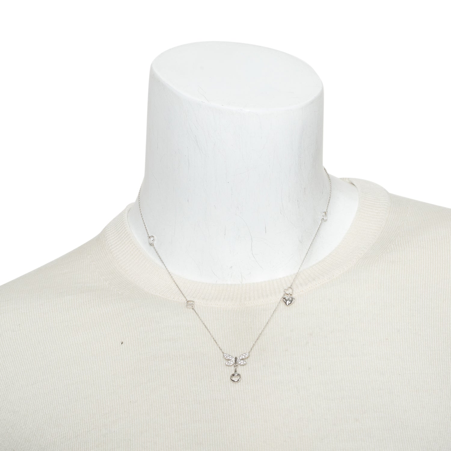 Gucci 18k White Gold Diamond Flora Butterfly Station Pendant Necklace w/ Box