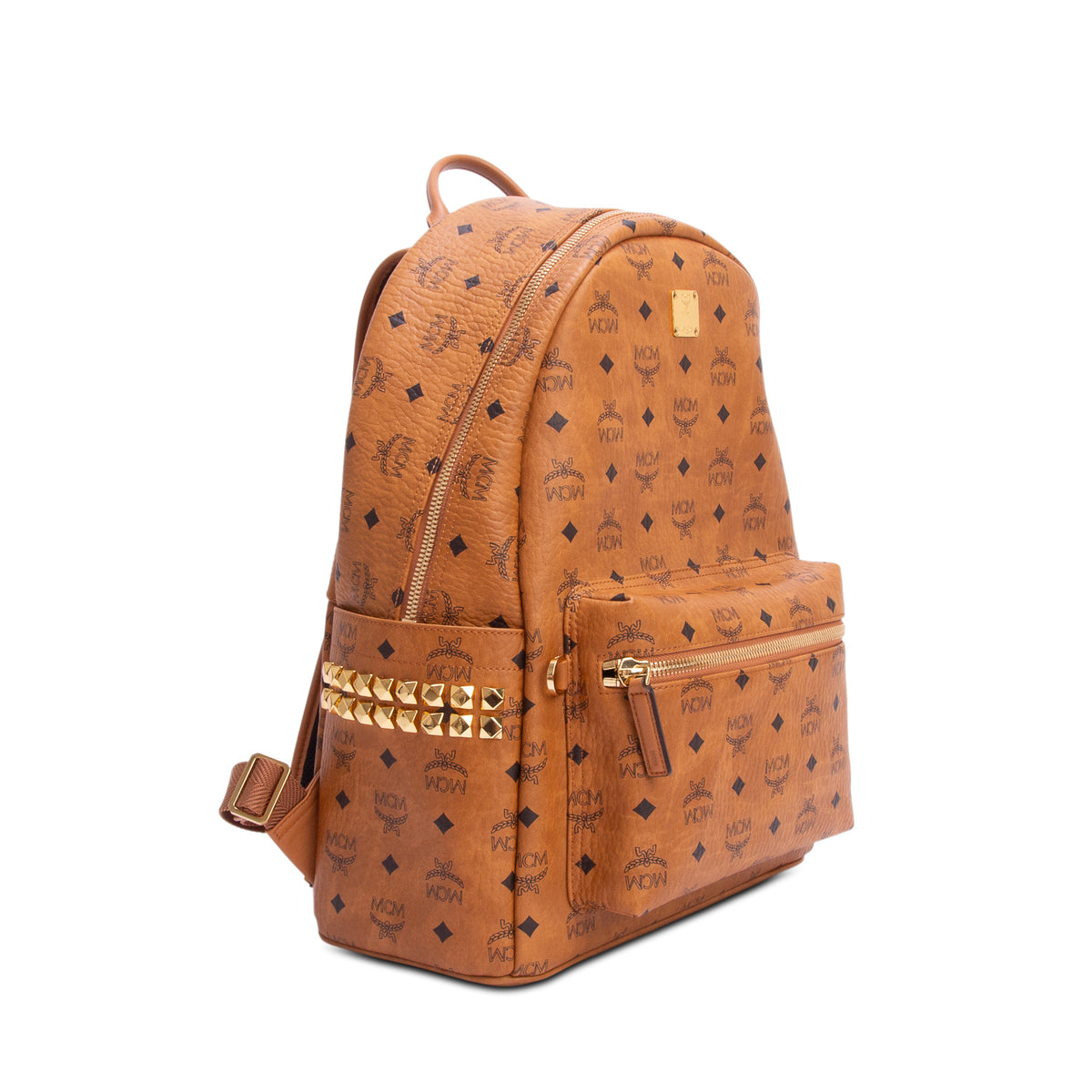 MCM Cognac Visetos Stark Side Studs Medium Backpack