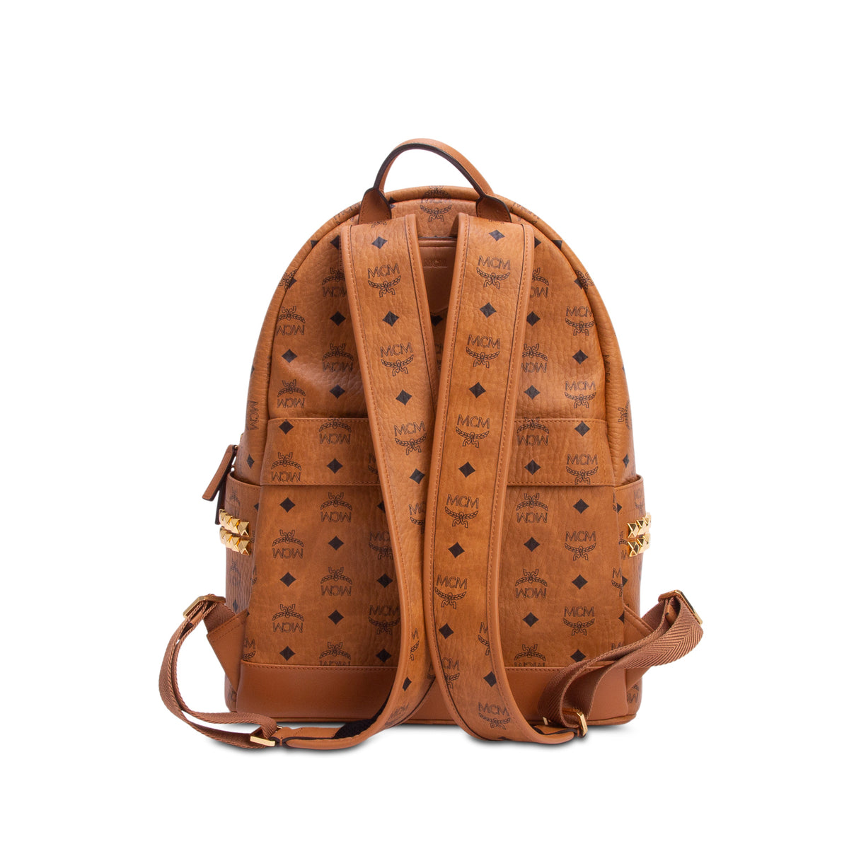 MCM Cognac Visetos Stark Side Studs Medium Backpack