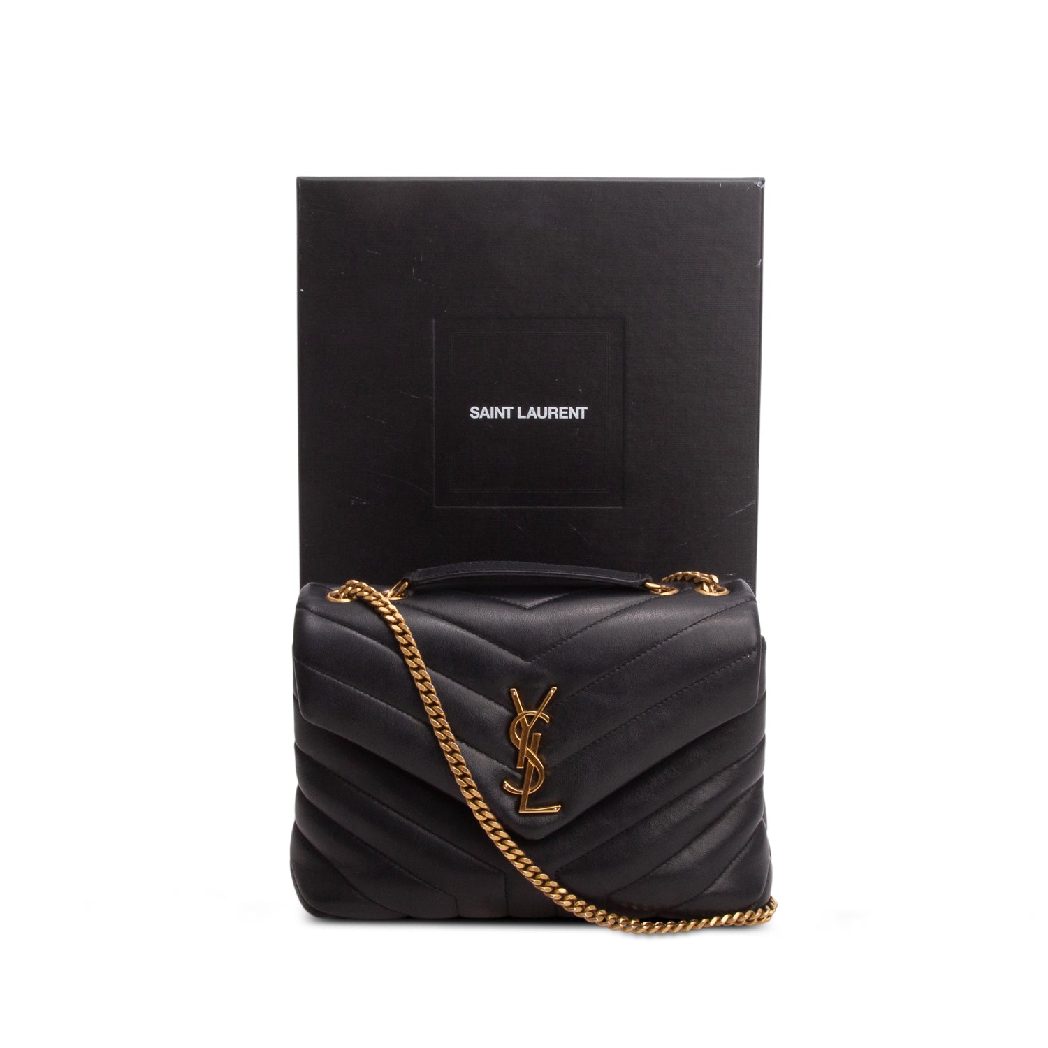 Saint Laurent 2020 Black Calfskin Y Quilted Monogram Small Loulou Chain Satchel w/ Box & Receipt