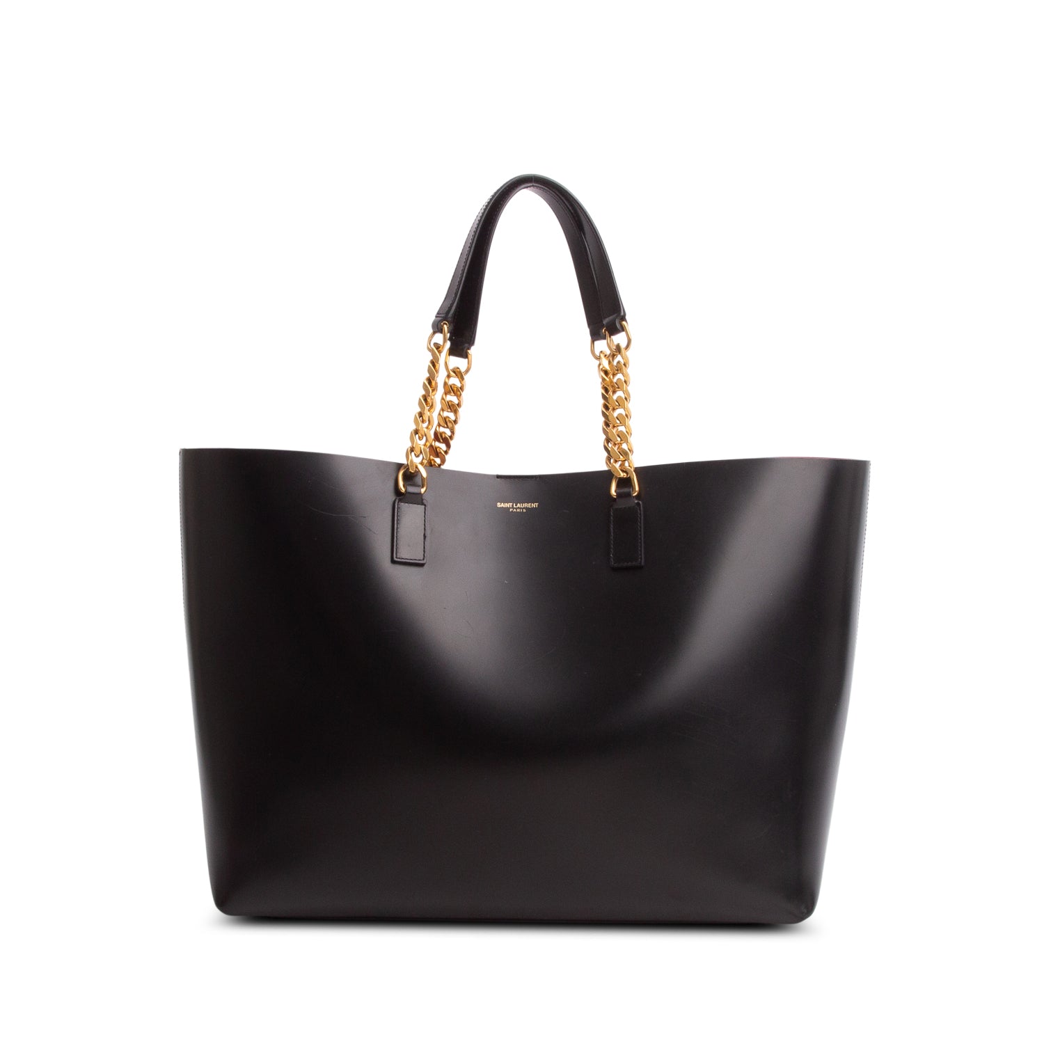 Saint Laurent 2021 Black Glazed Calfskin Double Chain Tote w/ Pouch
